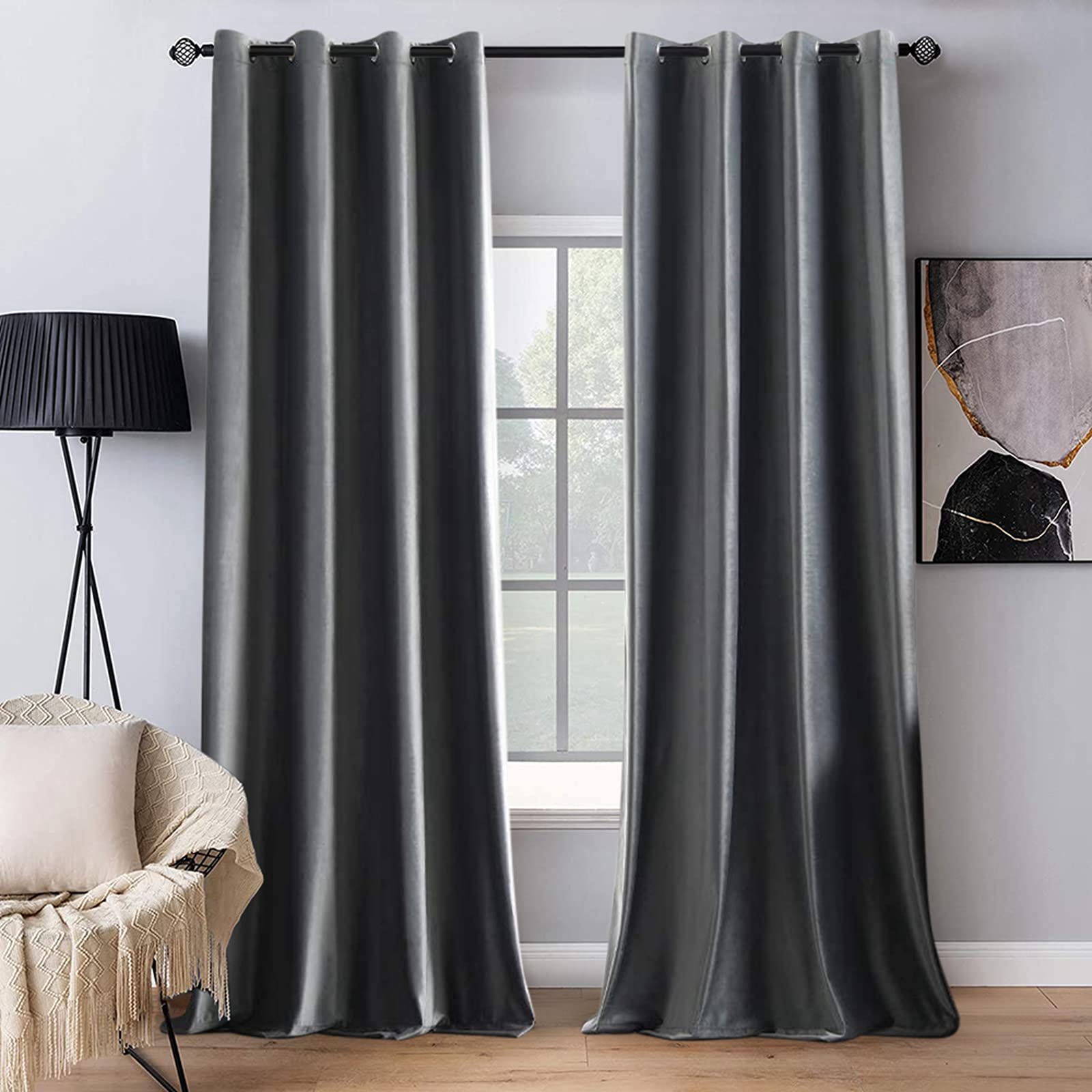 Foto 2 pulgar | Cortinas Miulee Blackout Velvet, 2 Paneles, 132 X 244 Cm, Color Gris - Venta Internacional.