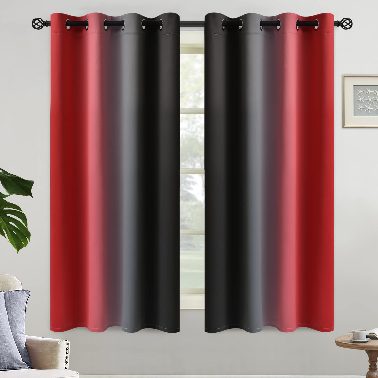 Foto 2 pulgar | Cortinas Yakamok Blackout Ombre Negras Y Rojas Para Dormitorio - Venta Internacional