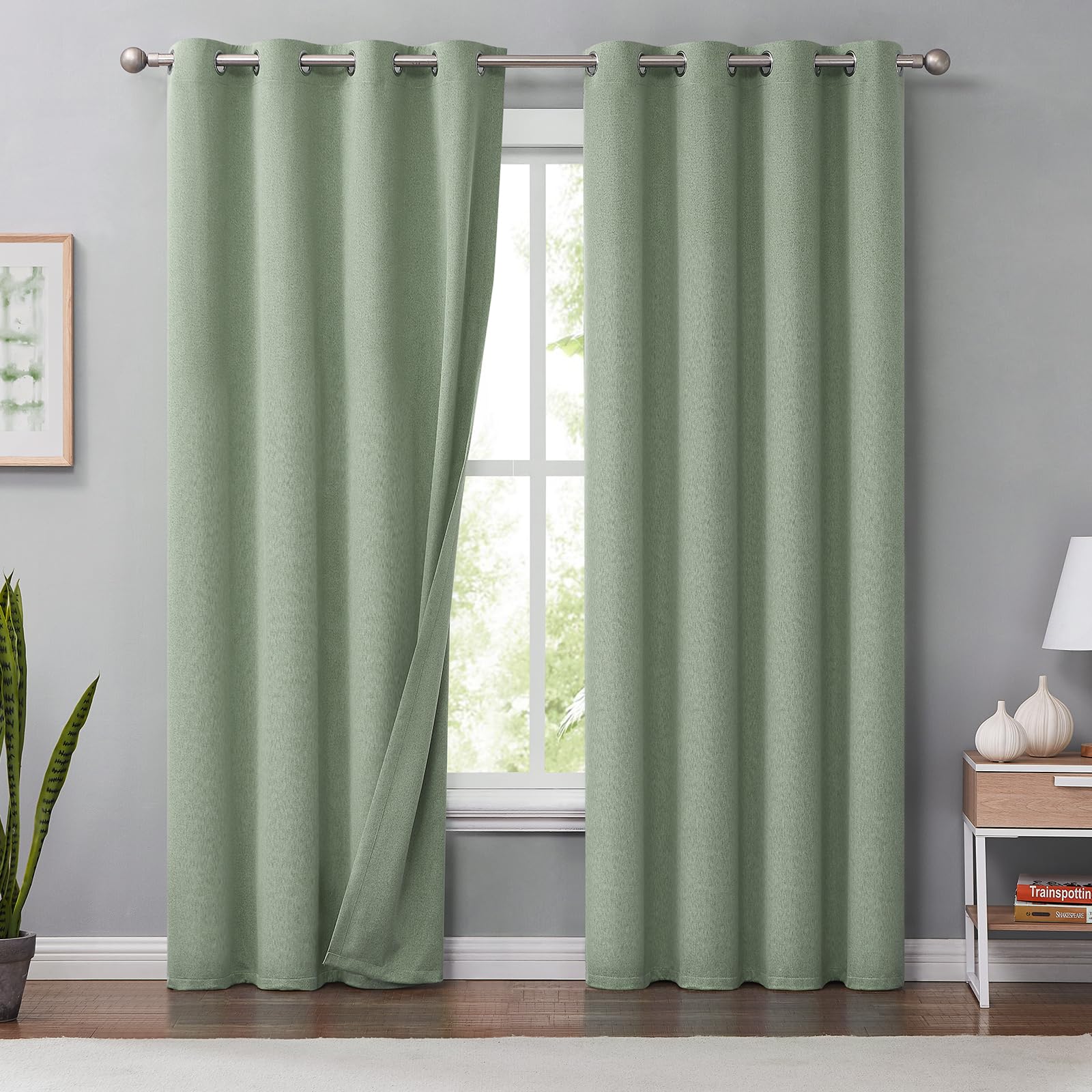 Cortinas Opacas De Lino Verde Melodieux, 213 Cm De Largo, Para Bedro - Venta Internacional.