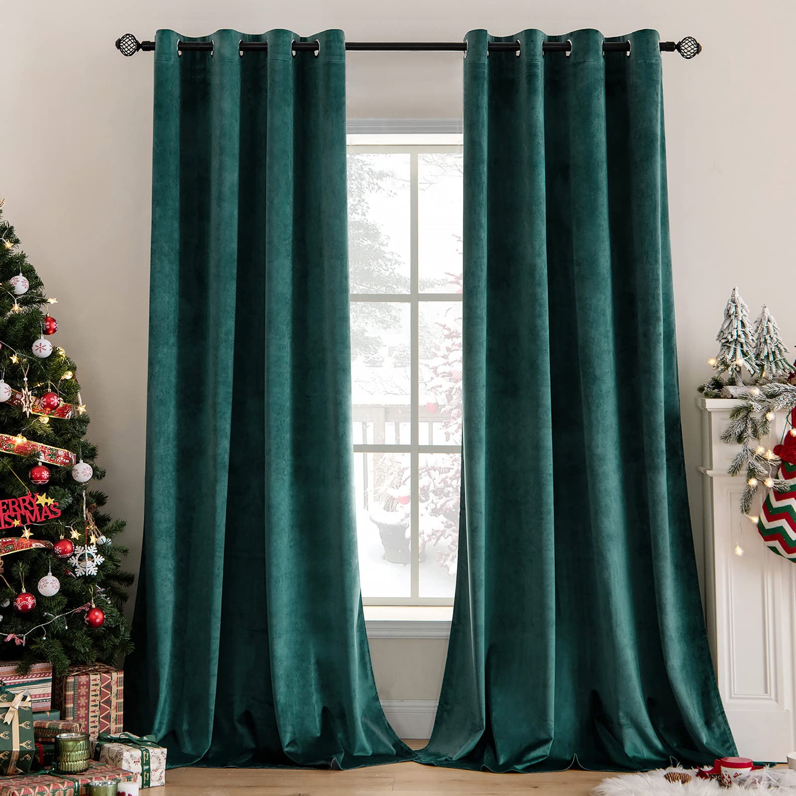 Cortinas Miulee de Terciopelo Verde Oscuro 132 X 183 Cm 2 Paneles - Venta Internacional