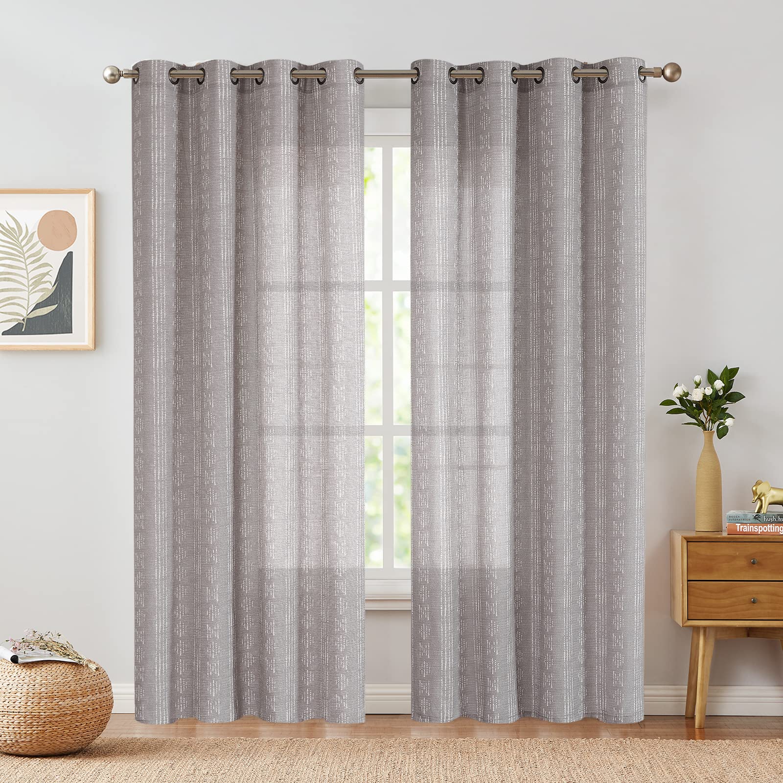 Foto 2 pulgar | Cortinas Jinchan Boho Gris en Mezcla de Lino para Sala de Estar - Venta Internacional