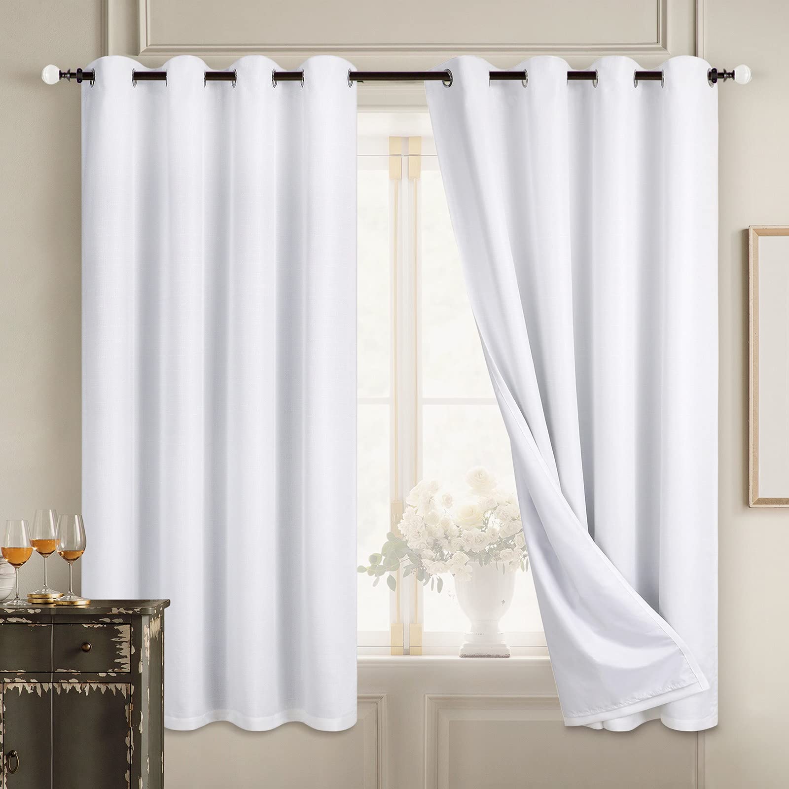Foto 2 pulgar | Cortinas Diraysid 100% Opacas De Lino Blanco, 132 X 160 Cm, 2 Unidades - Venta Internacional.