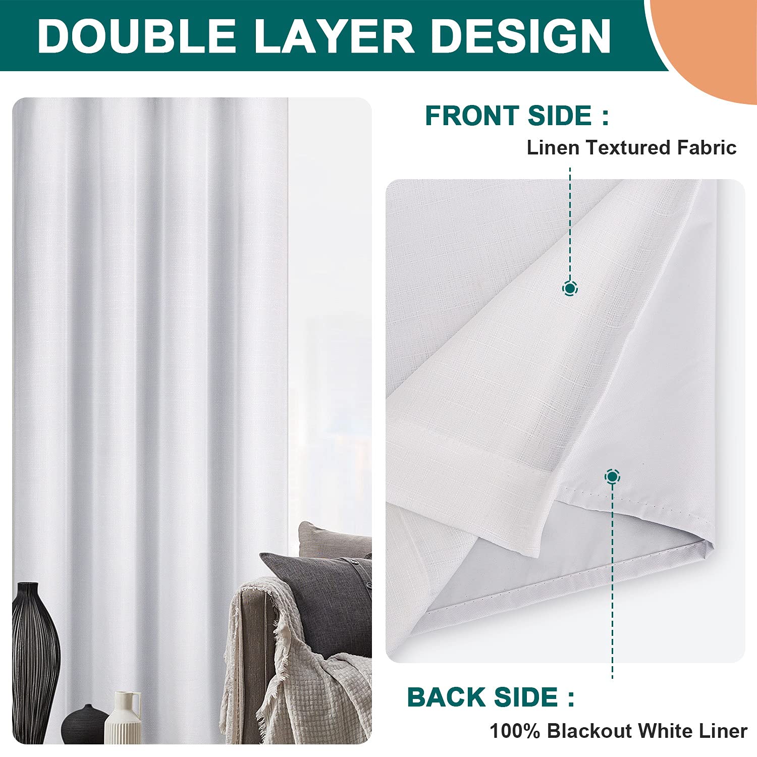 Foto 6 pulgar | Cortinas Diraysid 100% Opacas De Lino Blanco, 132 X 160 Cm, 2 Unidades - Venta Internacional.