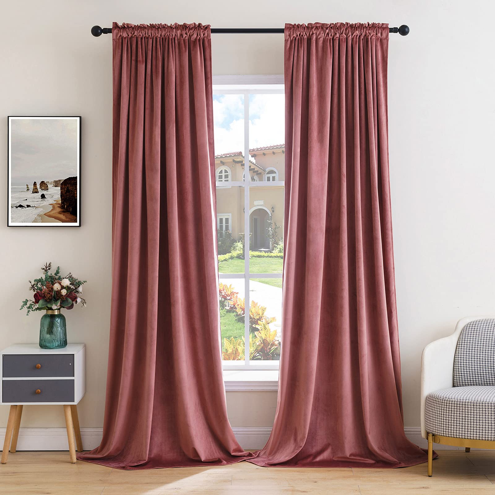 Foto 2 pulgar | Cortinas Miulee de Terciopelo Rosa  274 cm - Venta Internacional