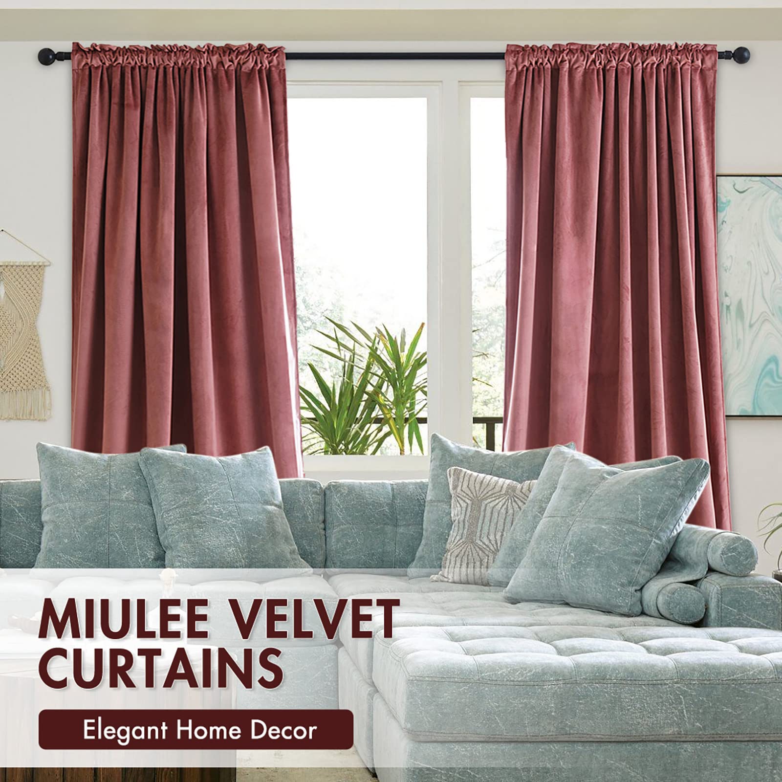 Foto 6 pulgar | Cortinas Miulee de Terciopelo Rosa  274 cm - Venta Internacional