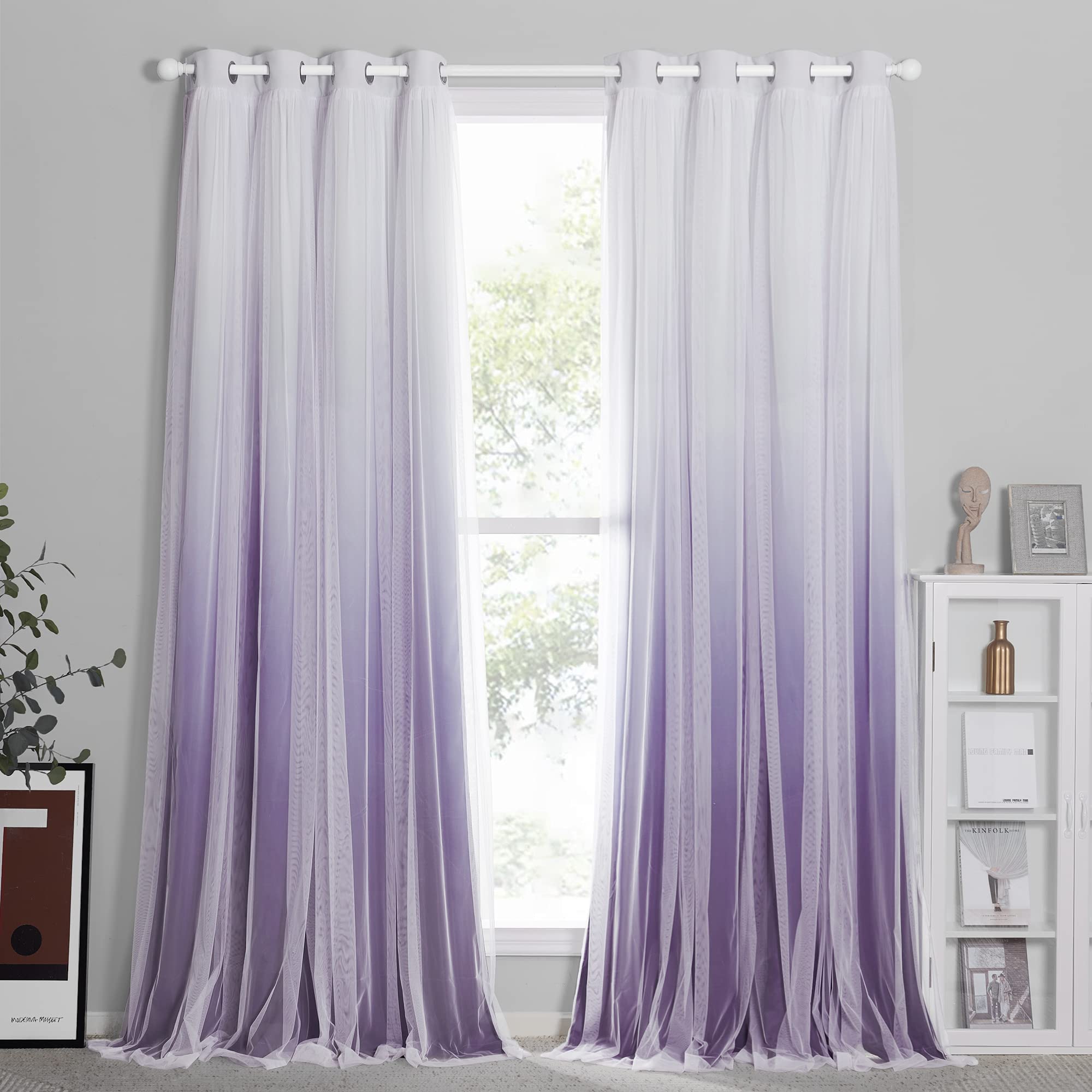 Foto 2 | Cortinas Pony Dance, Color Morado Degradado, Opacas Y Blancas Transparentes - Venta Internacional.