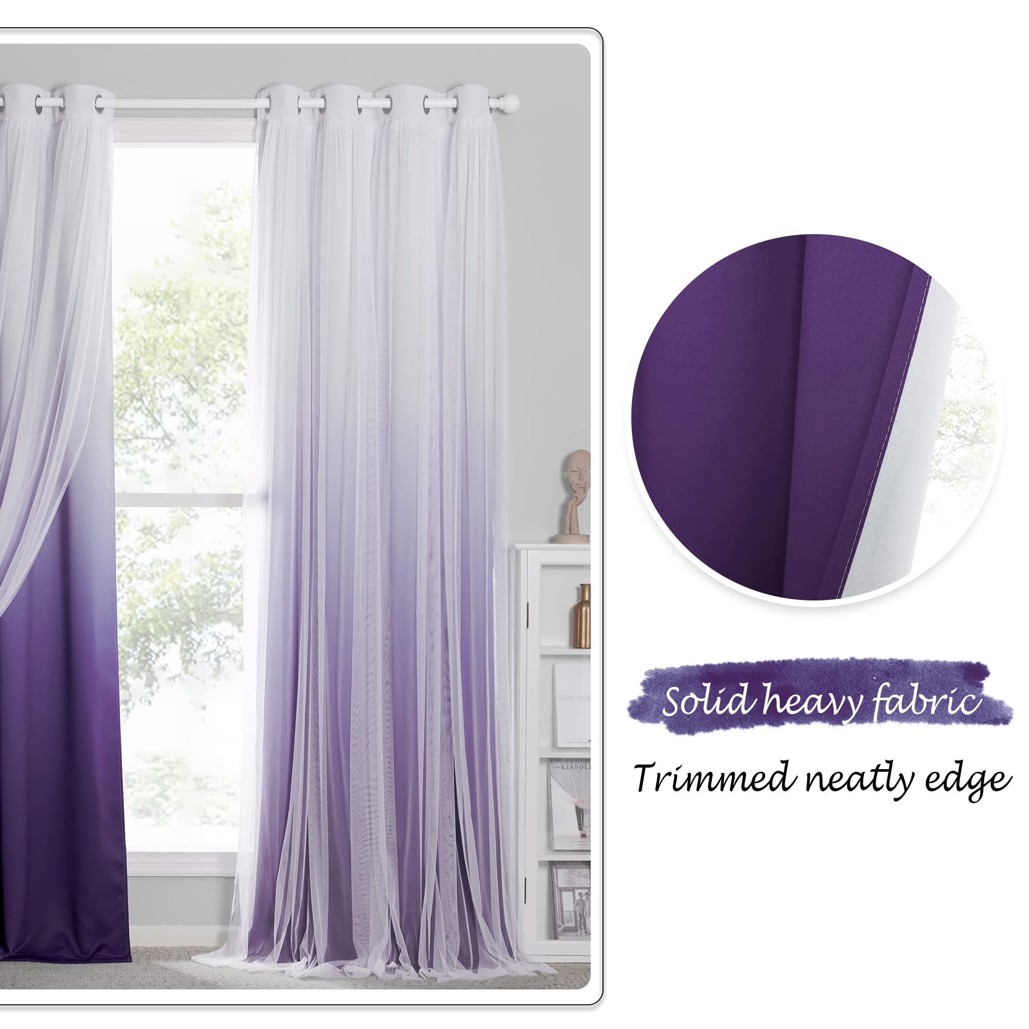 Foto 5 | Cortinas Pony Dance, Color Morado Degradado, Opacas Y Blancas Transparentes - Venta Internacional.