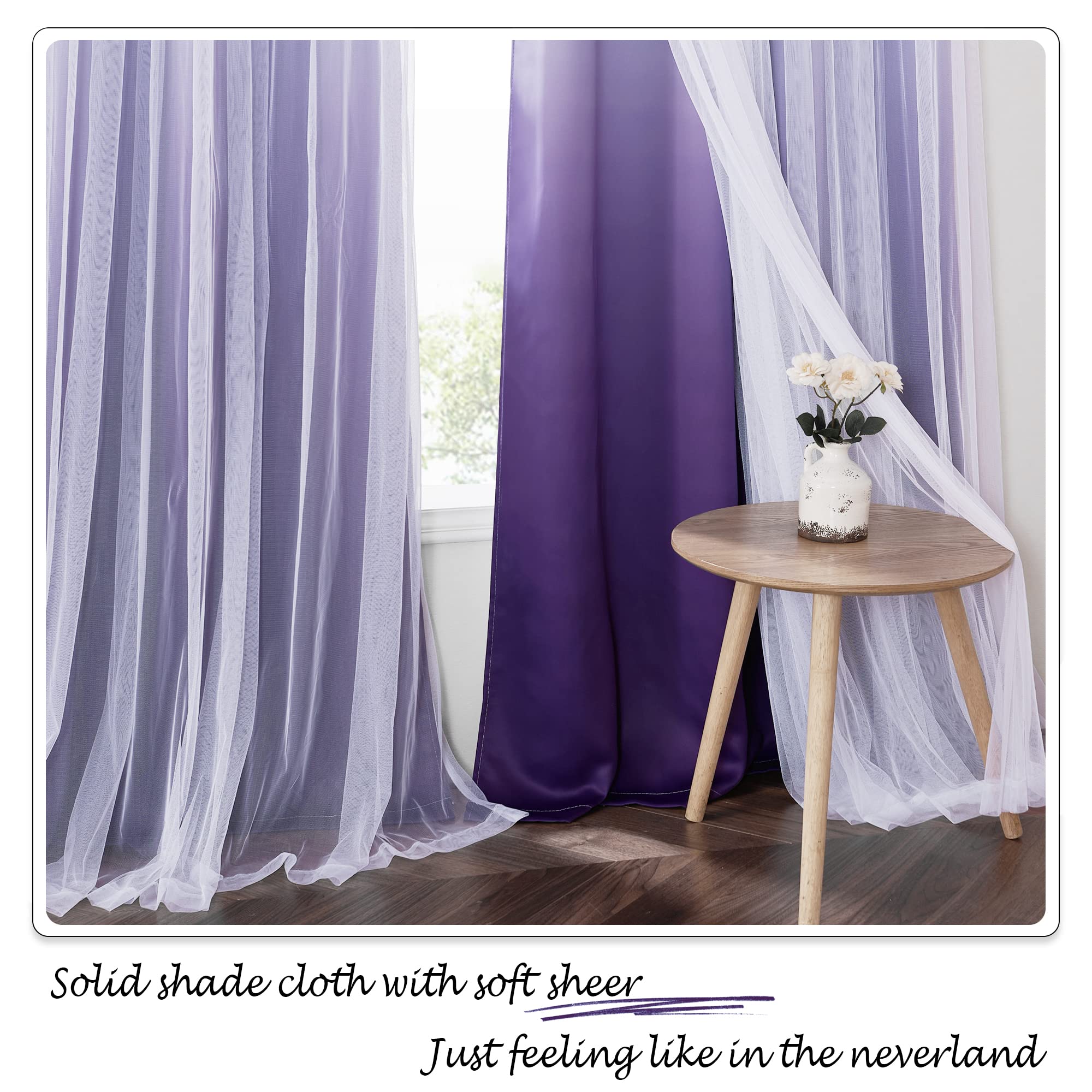 Foto 6 | Cortinas Pony Dance, Color Morado Degradado, Opacas Y Blancas Transparentes - Venta Internacional.