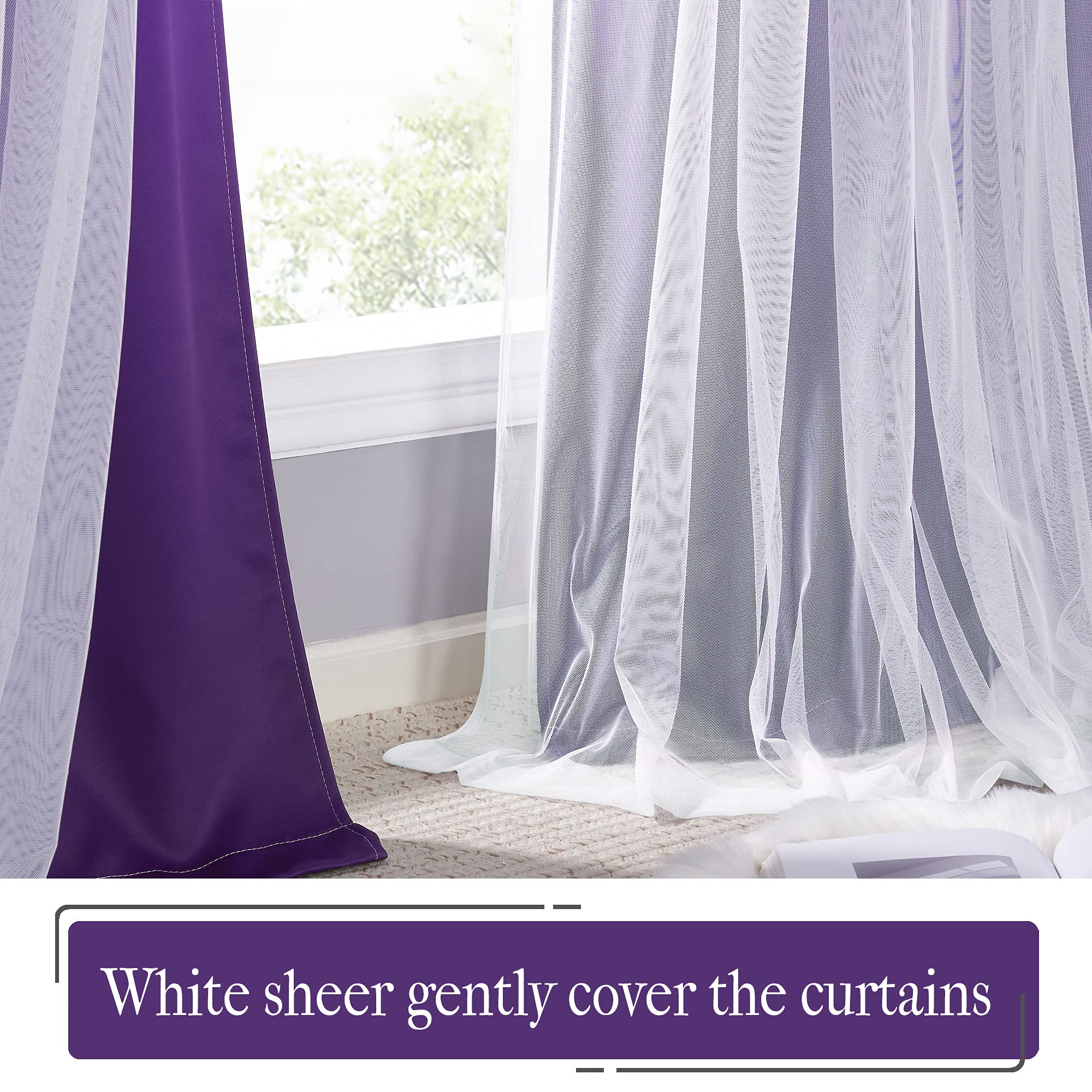 Foto 7 | Cortinas Pony Dance, Color Morado Degradado, Opacas Y Blancas Transparentes - Venta Internacional.