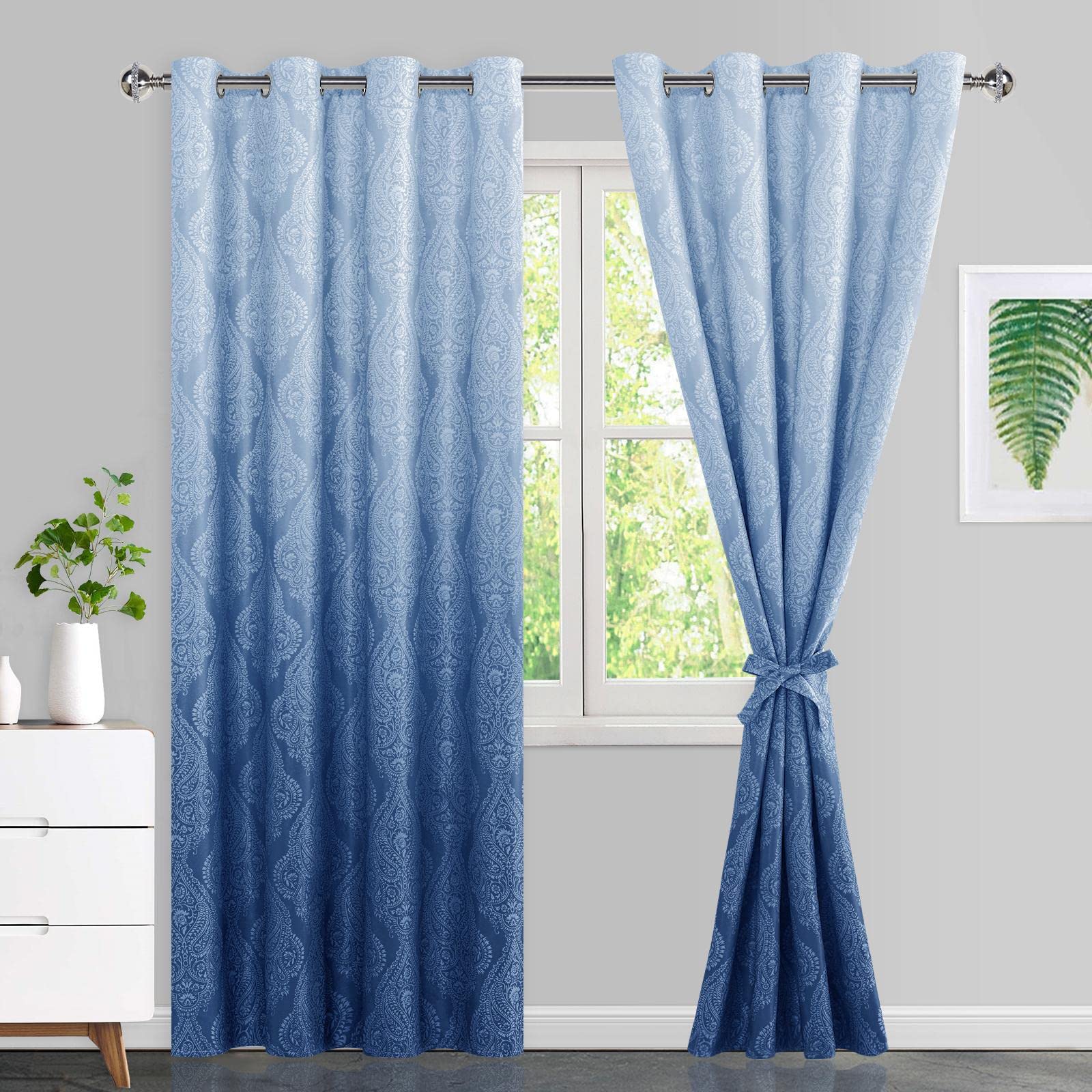 Foto 2 pulgar | Cortinas Opacas Jiuzhen Ombre Con Motivos De Damasco Con Corbatas - Venta Internacional.