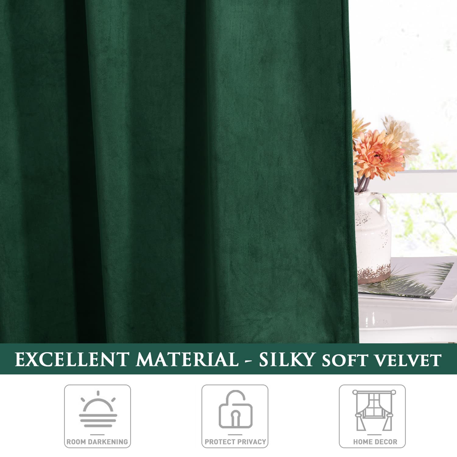 Foto 7 | Cortinas StangH de Terciopelo Verde Oscuro 132 x 213 cm Opacas - Venta Internacional