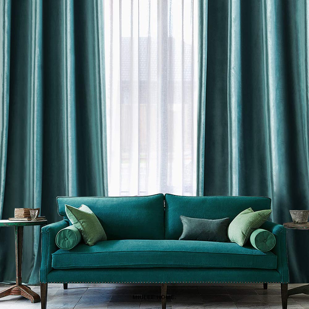 Foto 5 | Cortinas de Terciopelo Opacas MIULEE 2 Paneles de 132 x 274 cm color Verde Azulado - Venta Internacional