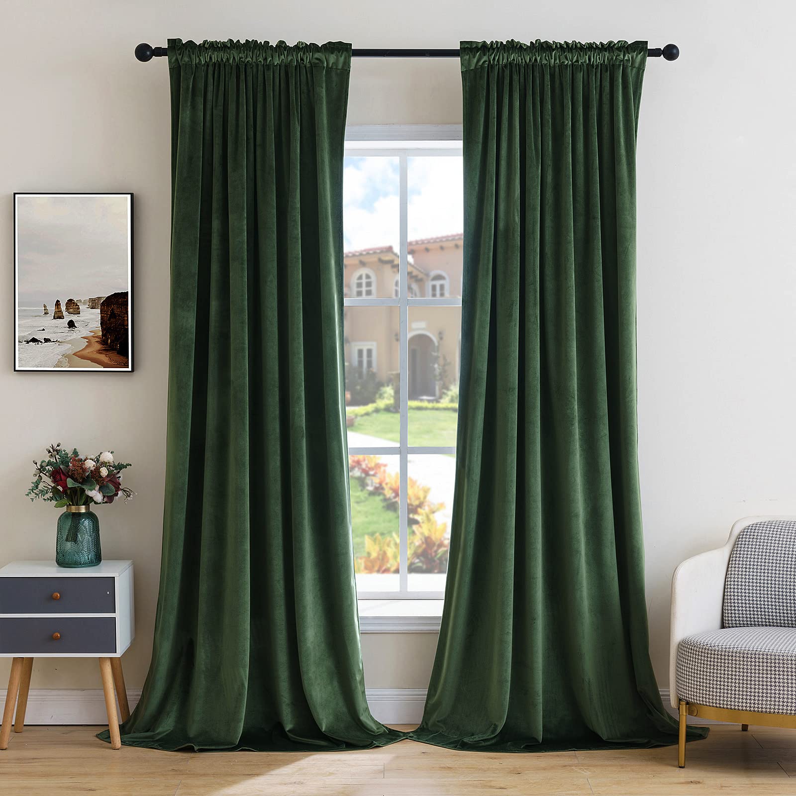 Cortinas Miulee de Terciopelo Verde Oliva Ccon Aislamiento Térmico - Venta Internacional