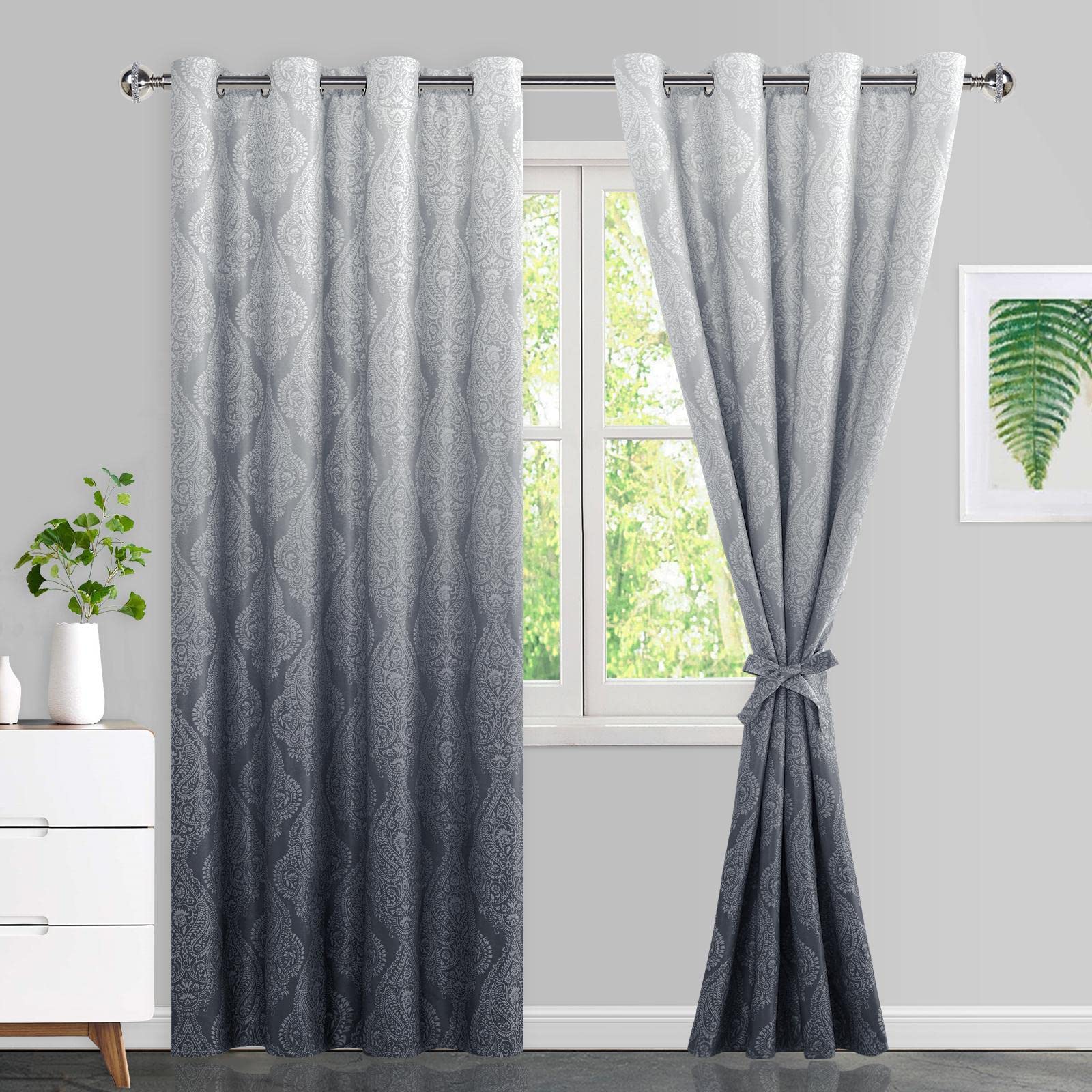 Cortinas Opacas Jiuzhen, Gris Degradado, 214 Cm, Con Cierres, 2 Unidades - Venta Internacional.