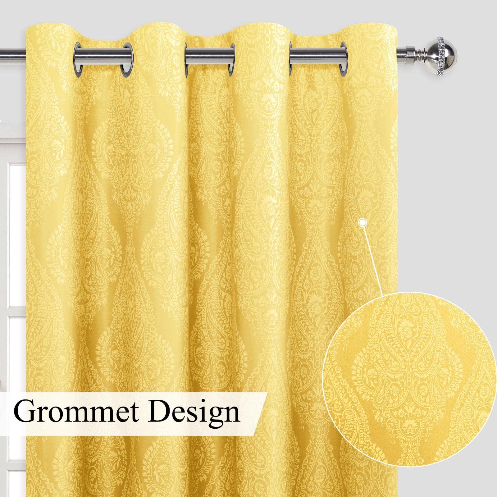 Foto 3 pulgar | Cortinas Opacas Jiuzhen, Color Amarillo Degradado, Para Dormitorio, Damasco - Venta Internacional.