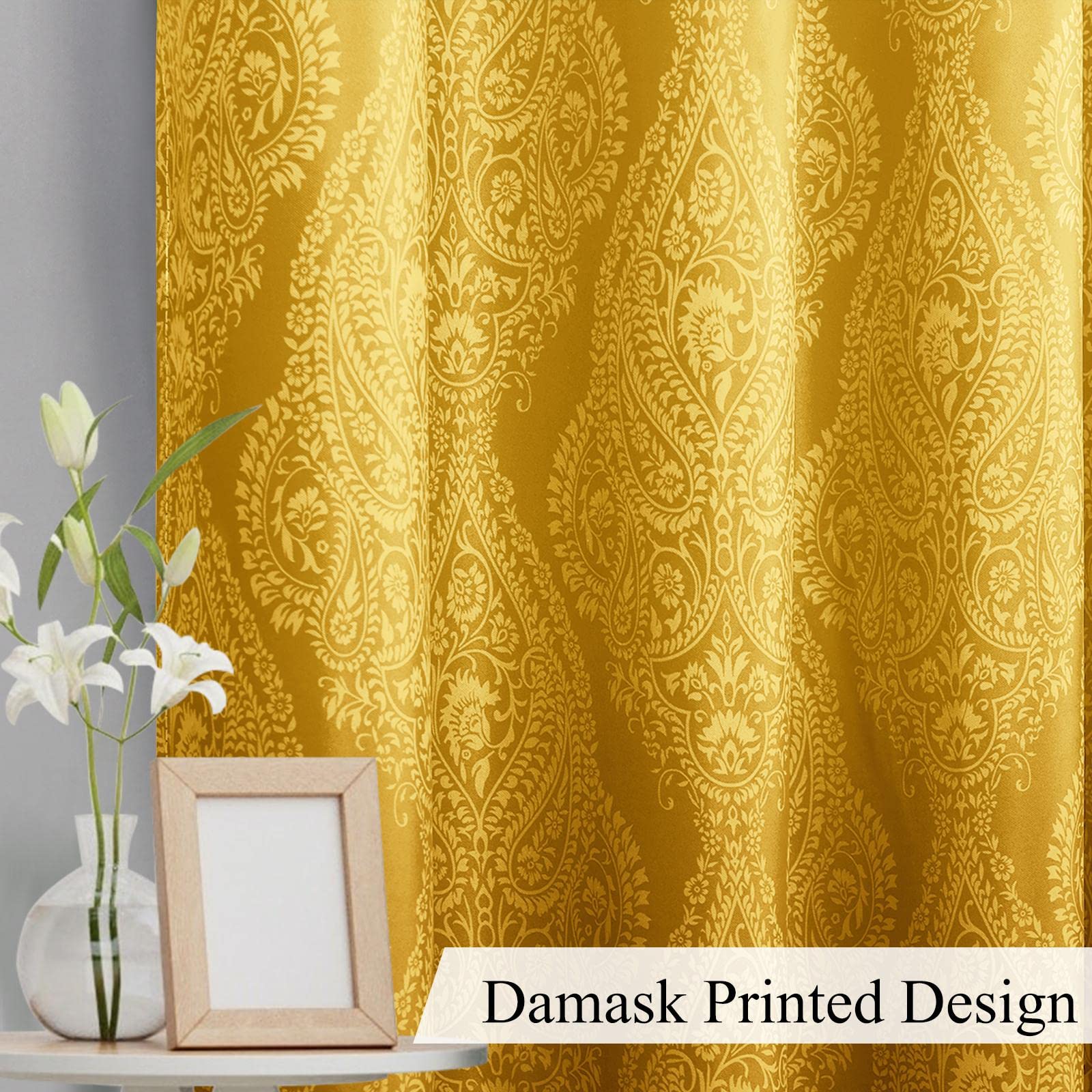 Foto 4 | Cortinas Opacas Jiuzhen, Color Amarillo Degradado, Para Dormitorio, Damasco - Venta Internacional.