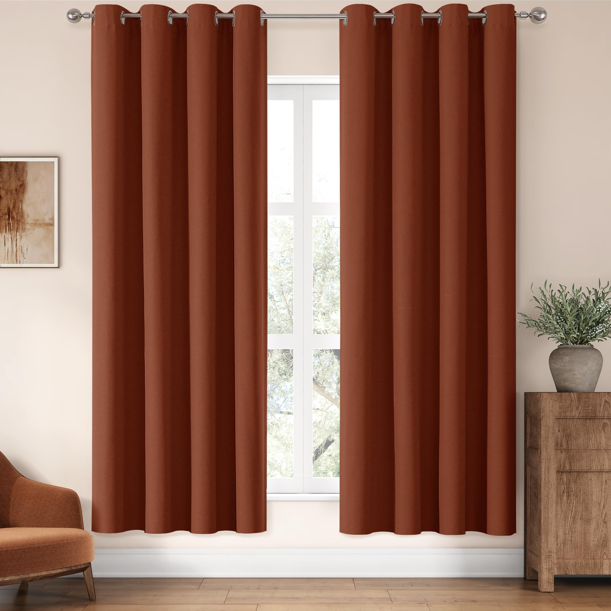 Cortinas Chrisdowa, 100% Lino Opaco, 132 X 183 Cm, Terracota - Venta Internacional.