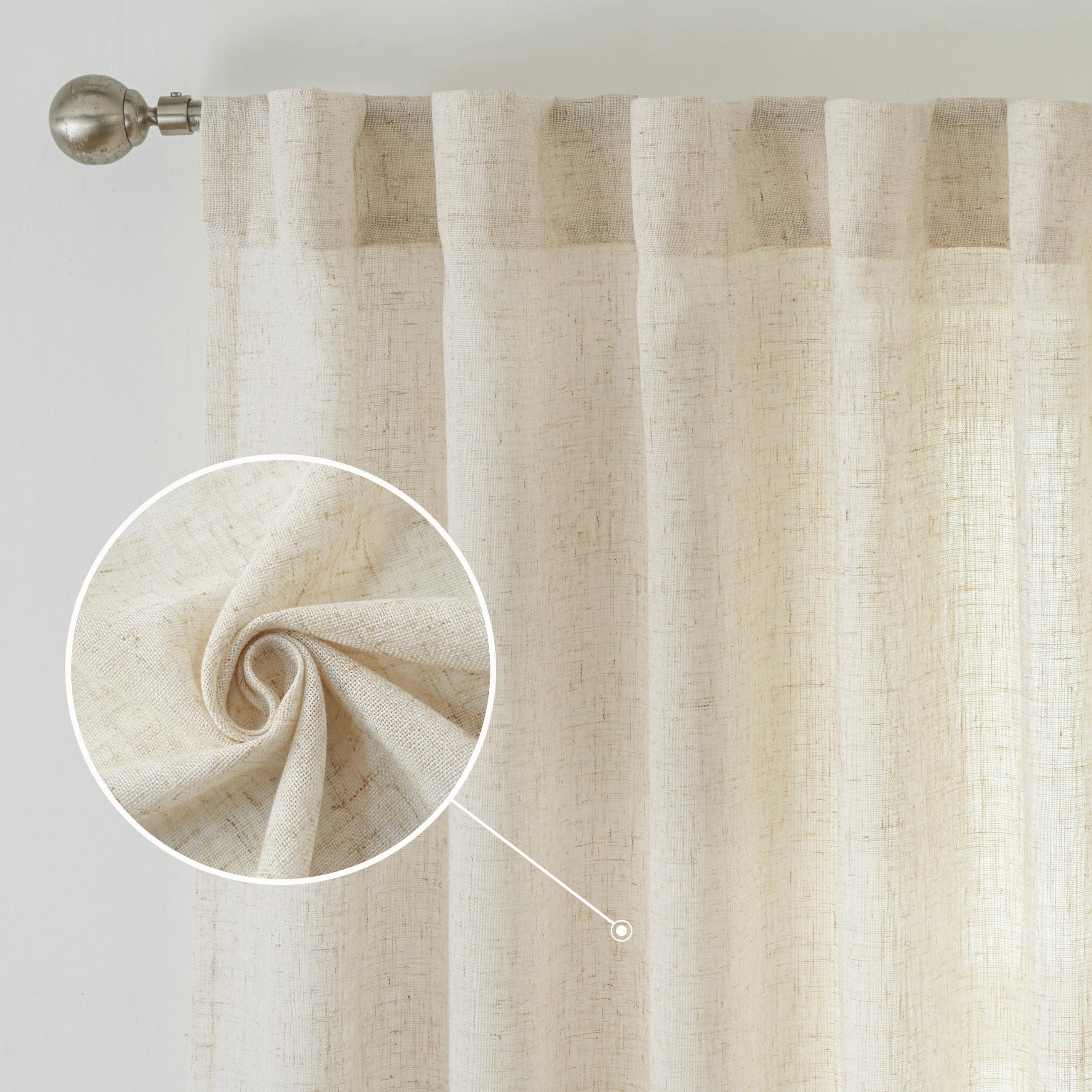 Cortinas Driftaway De Lino Natural, 254 Cm De Largo, Semitransparentes, 2 Paneles - Venta Internacional.