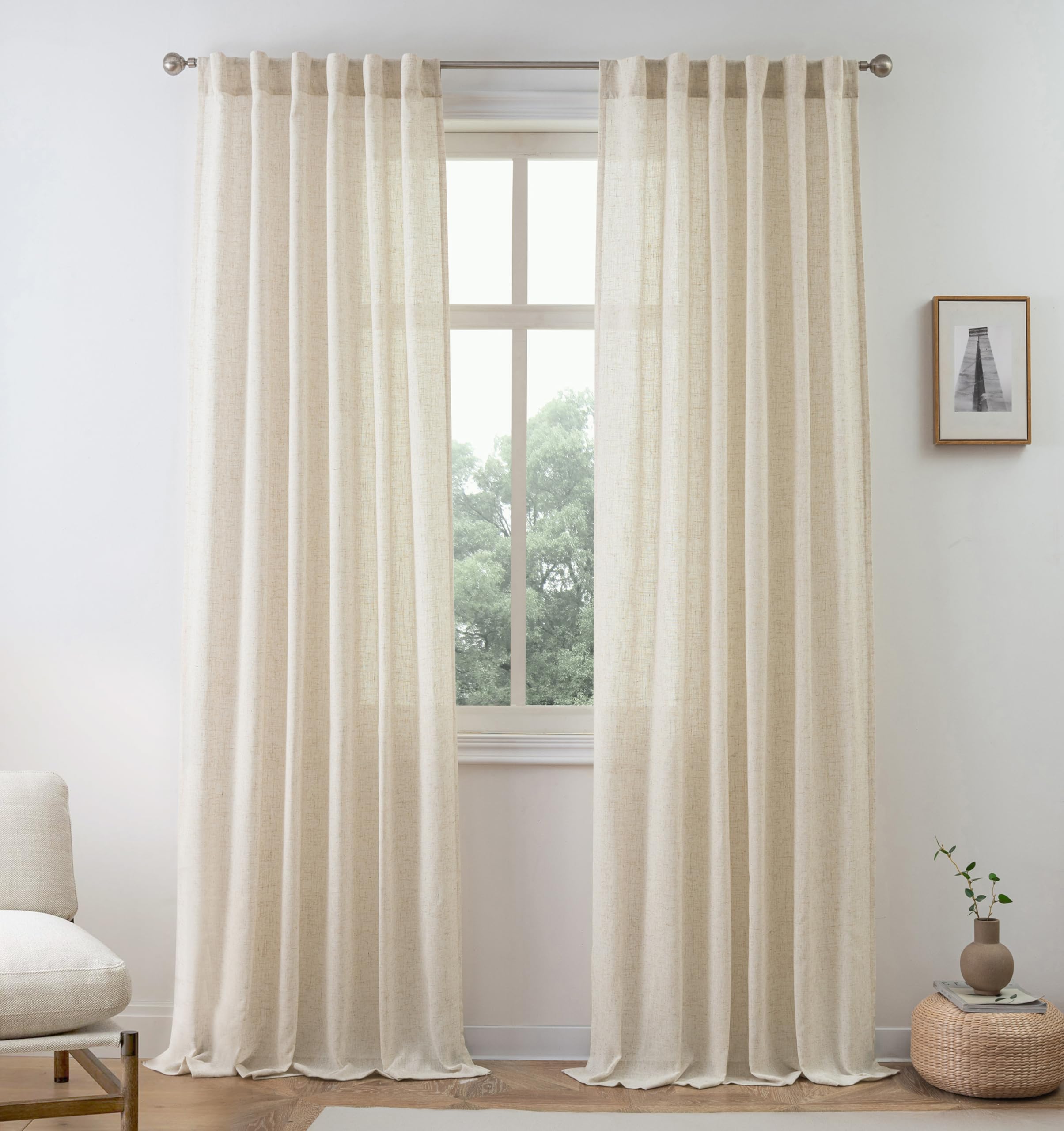 Foto 2 | Cortinas Driftaway De Lino Natural, 254 Cm De Largo, Semitransparentes, 2 Paneles - Venta Internacional.