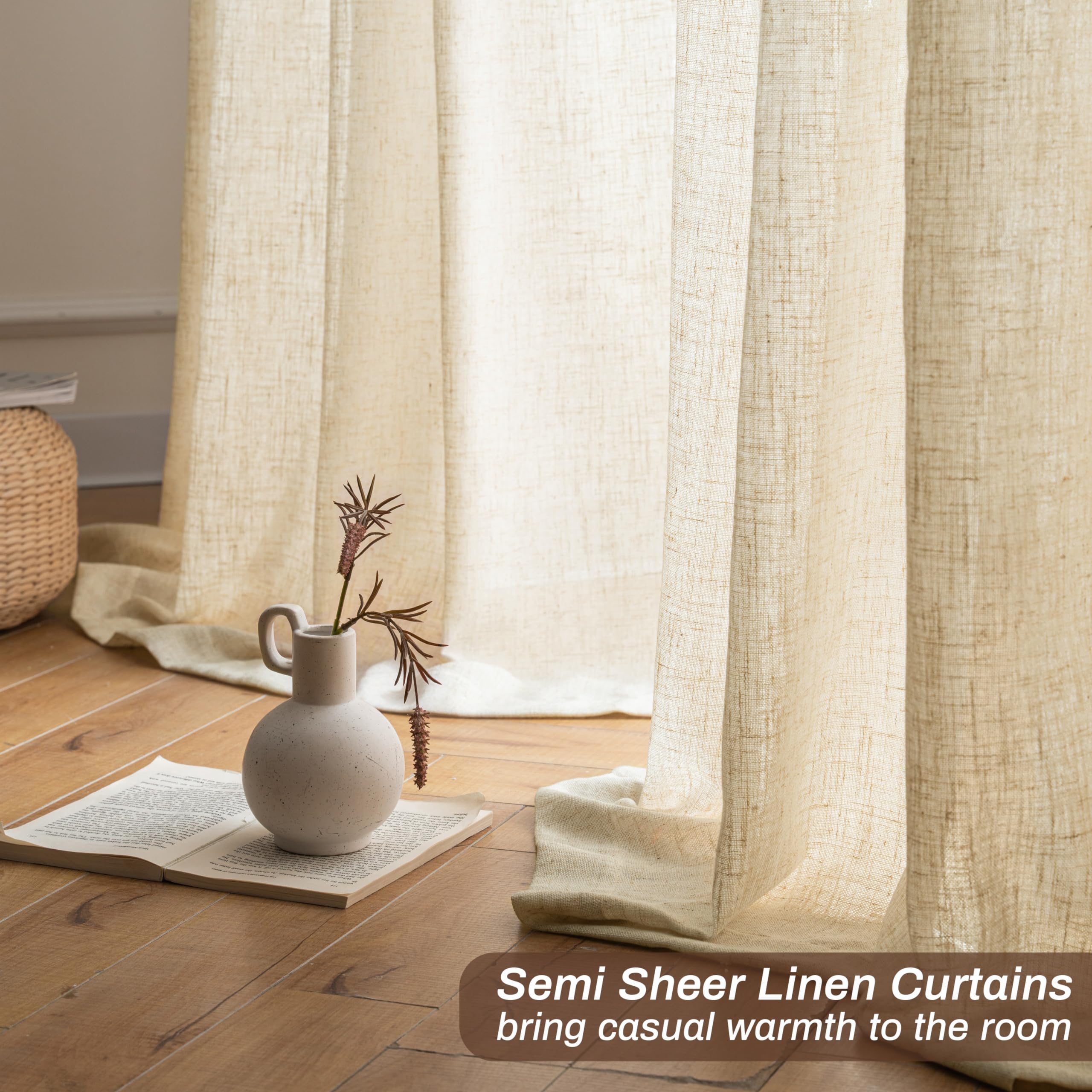 Foto 4 | Cortinas Driftaway De Lino Natural, 254 Cm De Largo, Semitransparentes, 2 Paneles - Venta Internacional.