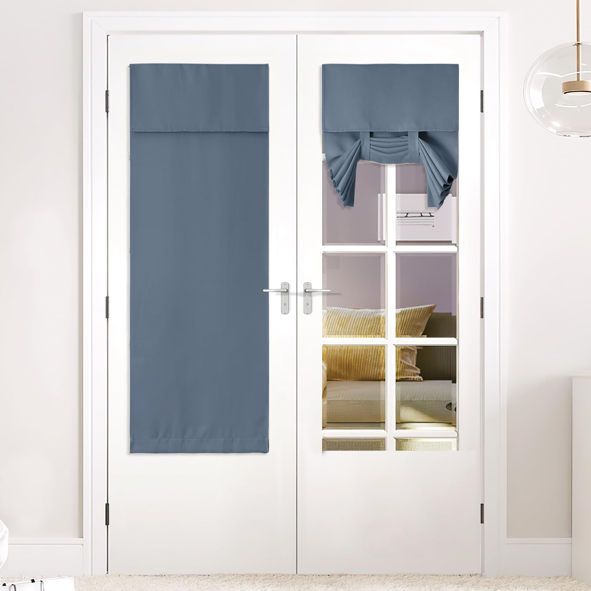 Cortinas Nicetown Con Puerta Francesa Azul Piedra, 66 X 160 Cm, Opacas - Venta Internacional.