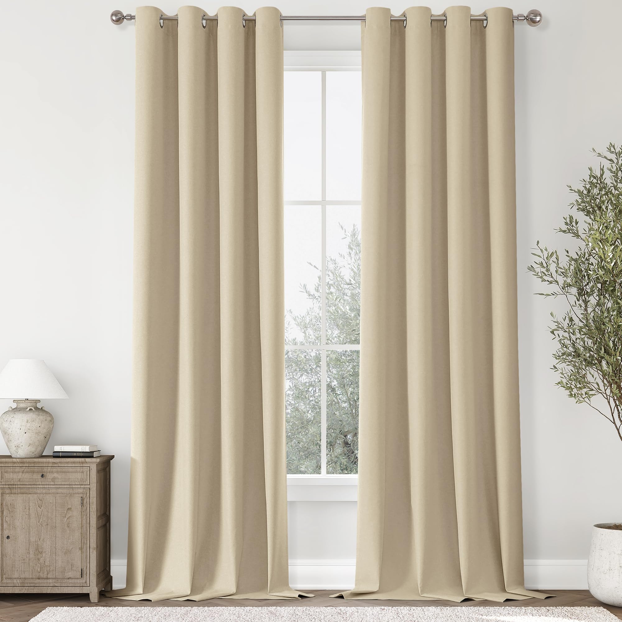 Cortinas Chrisdowa, 100% Lino Opaco, 132 X 244 Cm, Color Crema, 2 Paneles - Venta Internacional.