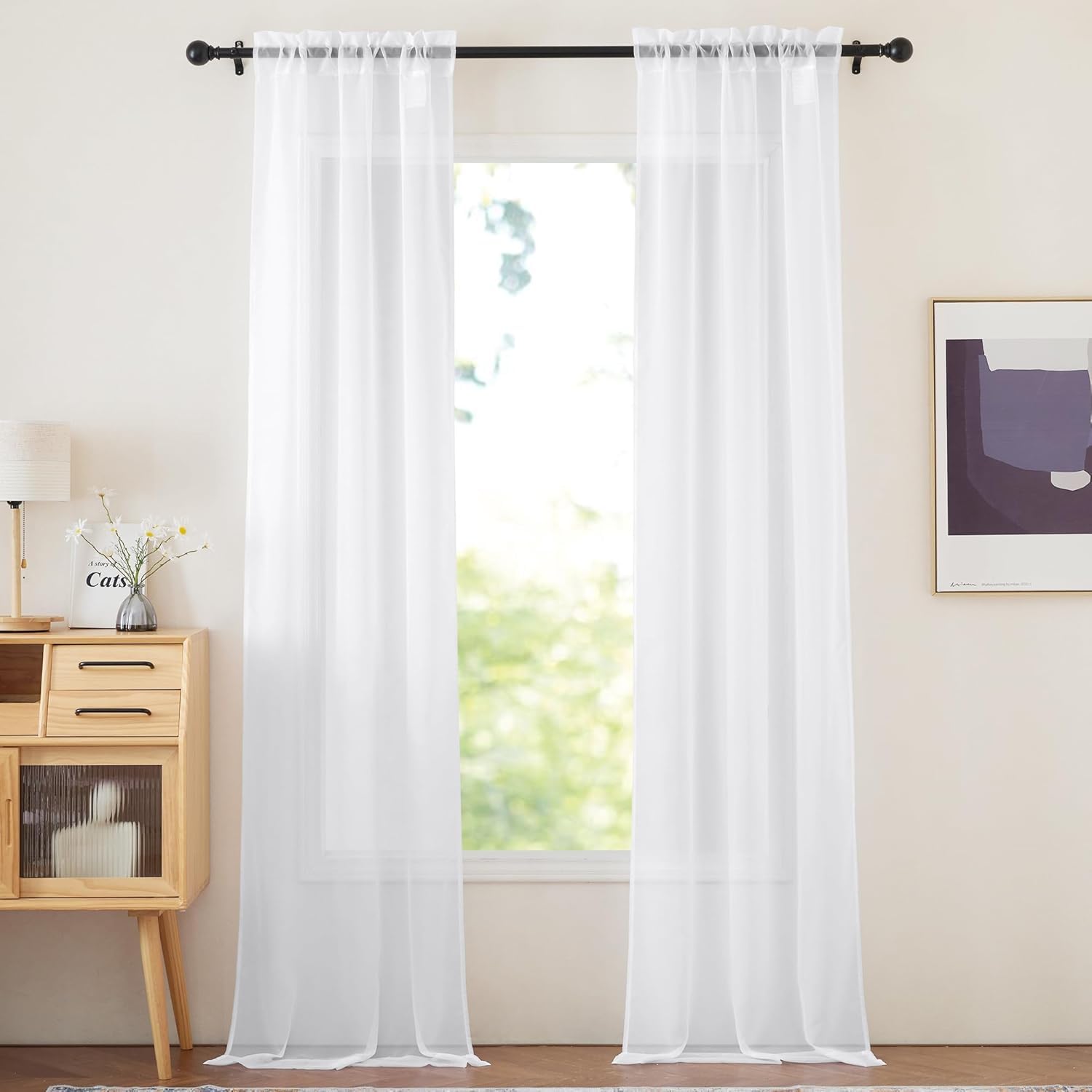 Cortinas Transparentes Nicetown, Color Blanco, 550 Cm De Largo, Con Bolsillo Para Barra, 2 Paneles - Venta Internaciona