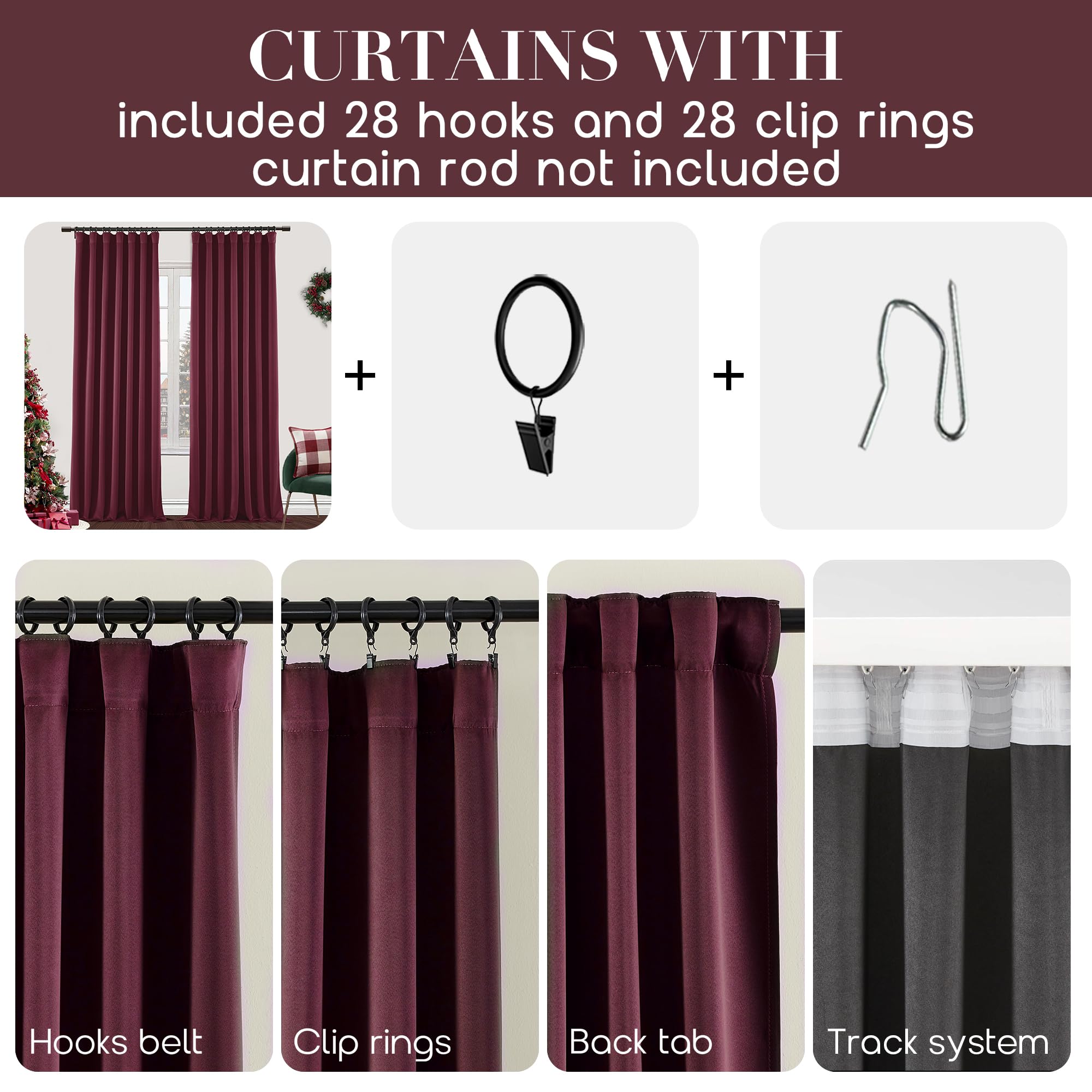 Foto 4 pulgar | Cortinas Shineland Cranberry Burgundy 260 Cm, 100% Opacas, X2 - Venta Internacional.