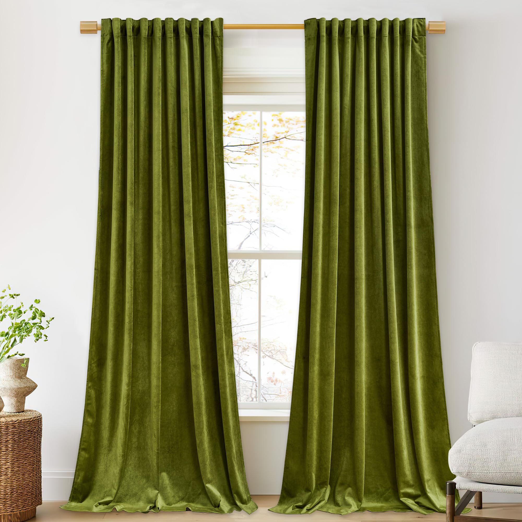 Cortinas Stangh Shinny Para Dormitorio, 229 X 229 Cm, 2 Paneles, Color Verde Oliva - Venta Internacional.