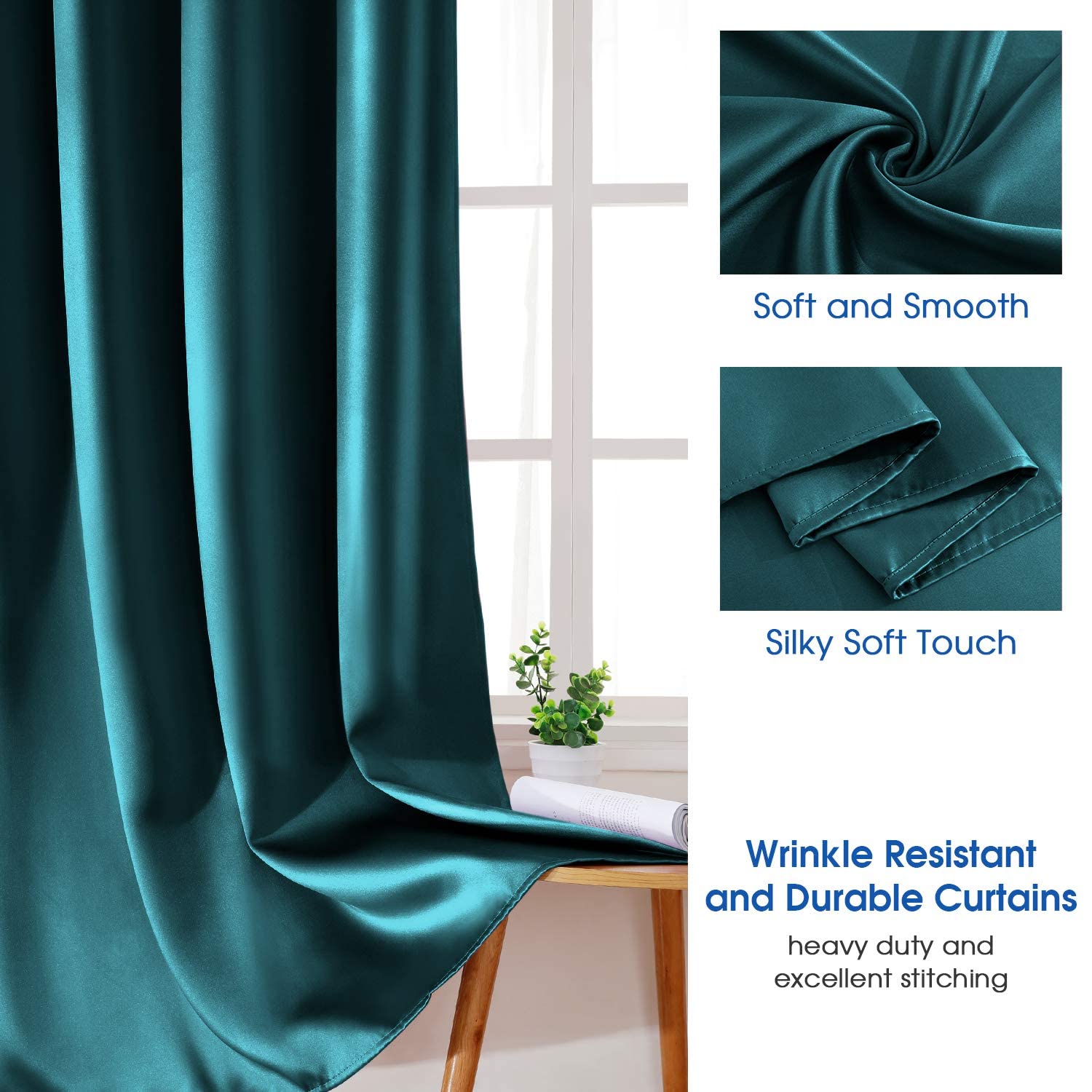 Foto 4 pulgar | Cortinas Homeideas De Seda Sintética, Opacas, 132 X 213 Cm, 2 Paneles - Venta Internacional.