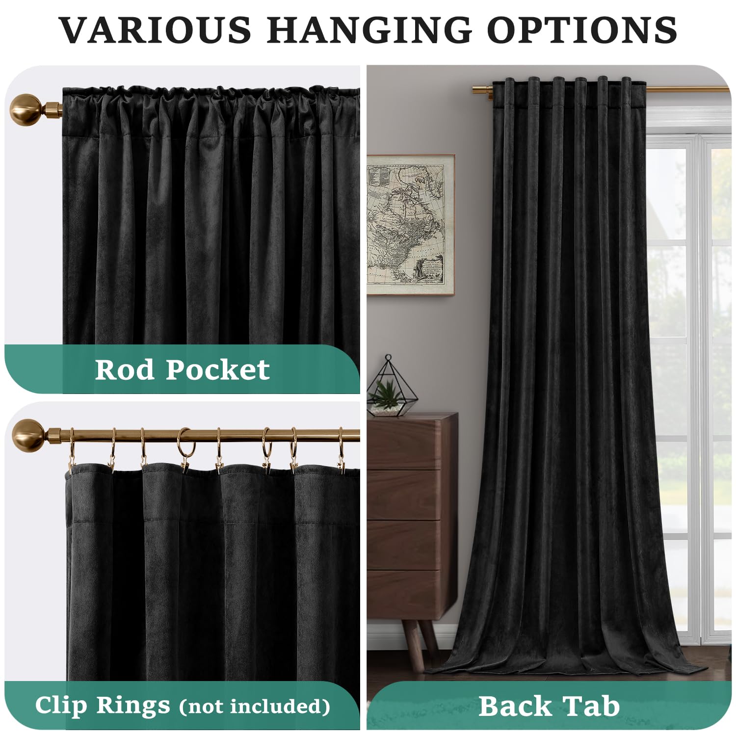 Foto 6 pulgar | Cortinas Homeideas Negras de 2 Paneles-Venta Internacional