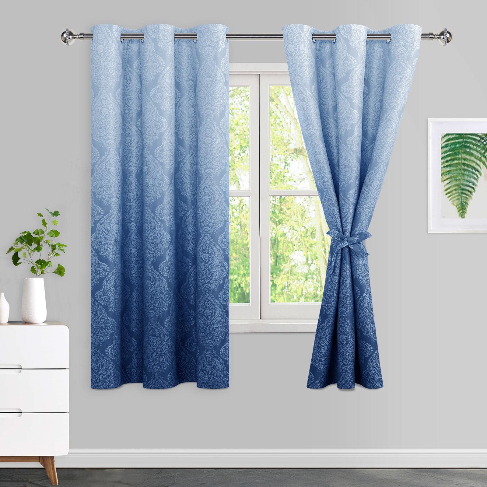 Foto 2 pulgar | Cortinas Opacas Jiuzhen, Color Azul Degradado, 160 X 160 Cm, Con Alzapaños - Venta Internacional.