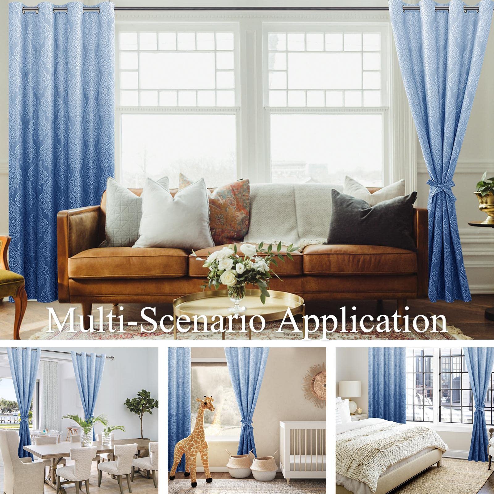 Foto 6 | Cortinas Opacas Jiuzhen, Color Azul Degradado, 160 X 160 Cm, Con Alzapaños - Venta Internacional.
