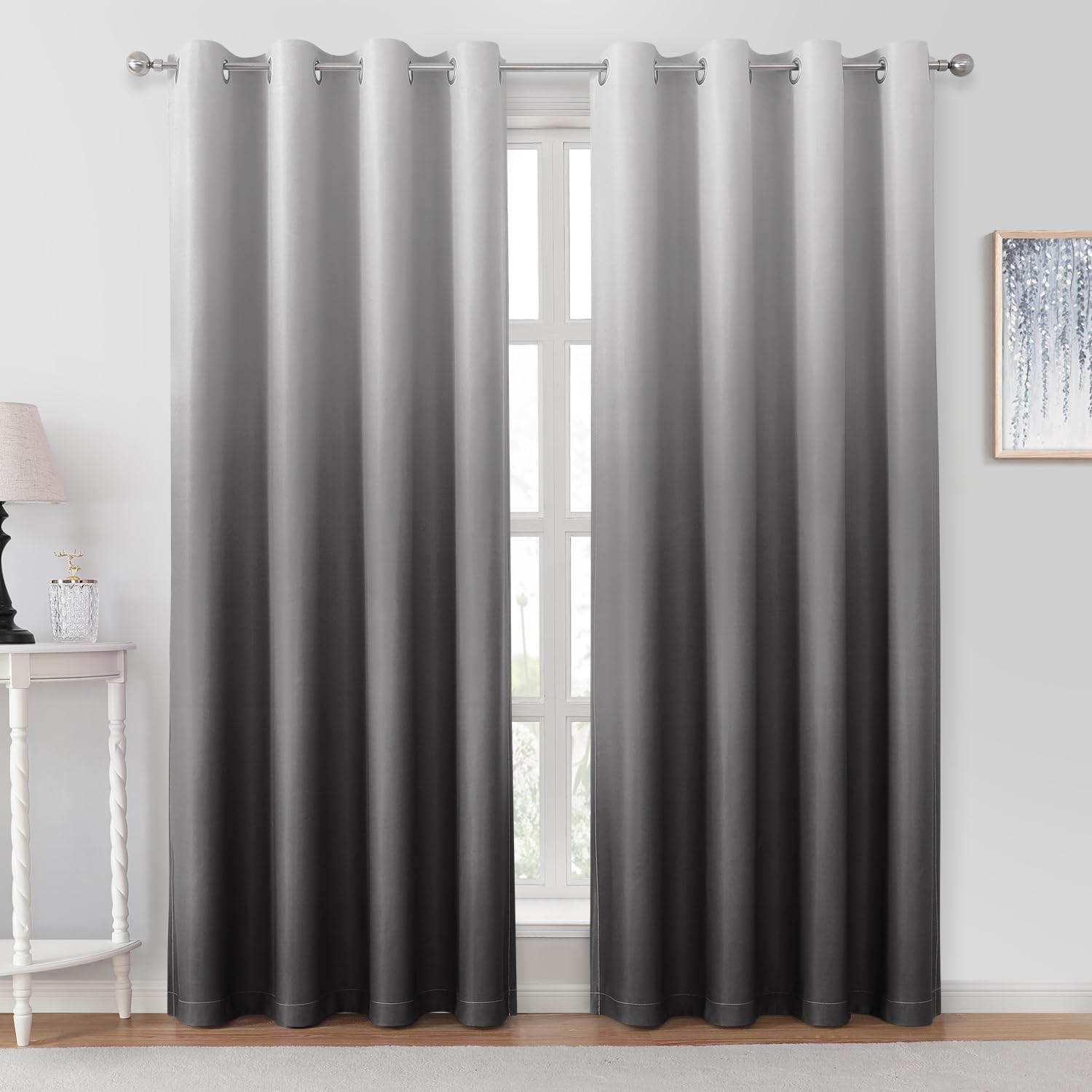 Cortinas Opacas Homeideas, Gris Y Gris Degradado, 132 X 213 Cm (52 X 84 Cm) - Venta Internacional.