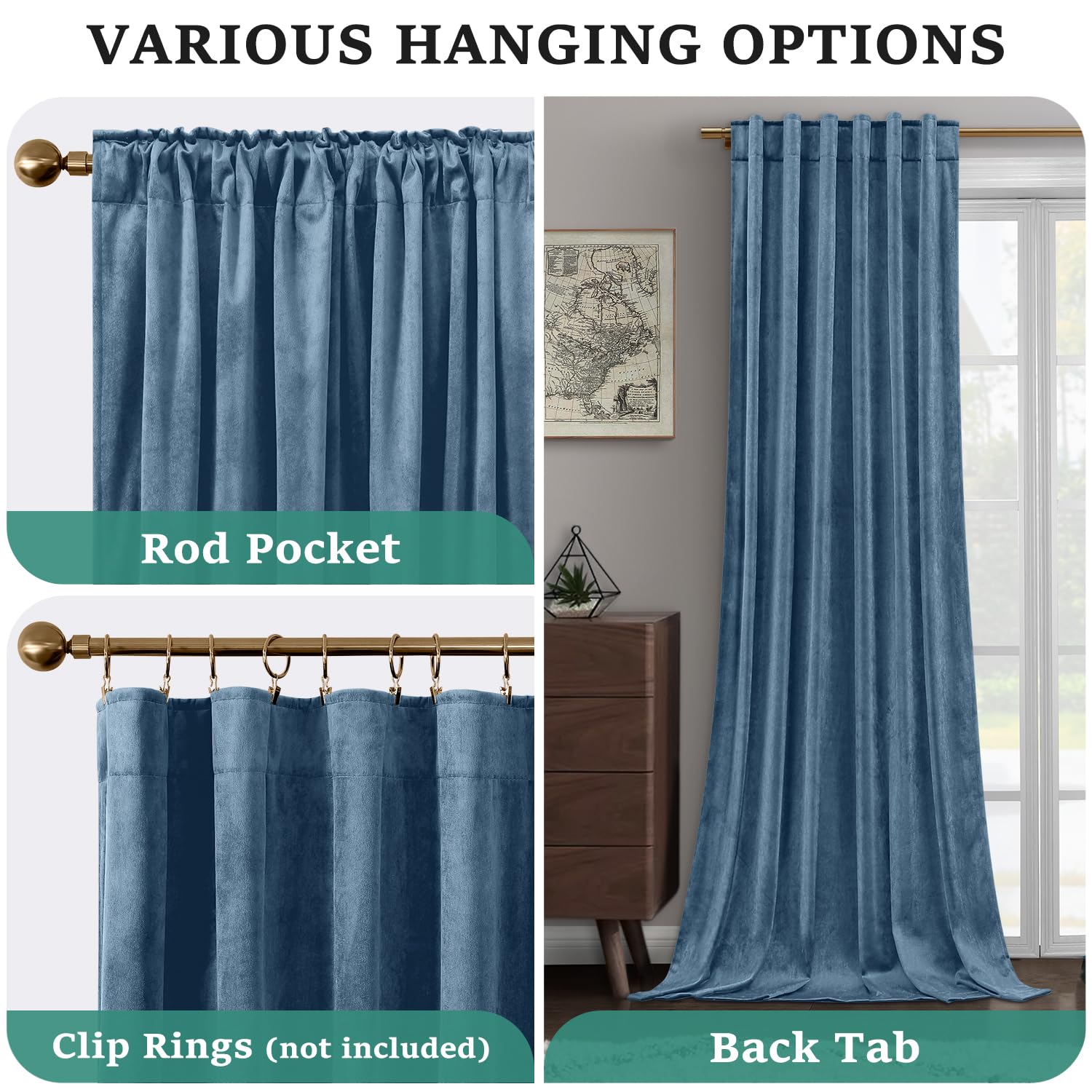 Foto 6 pulgar | Cortinas Homeideas Terciopelo Azul 132 x 244 cm 2 Paneles - Venta Internacional