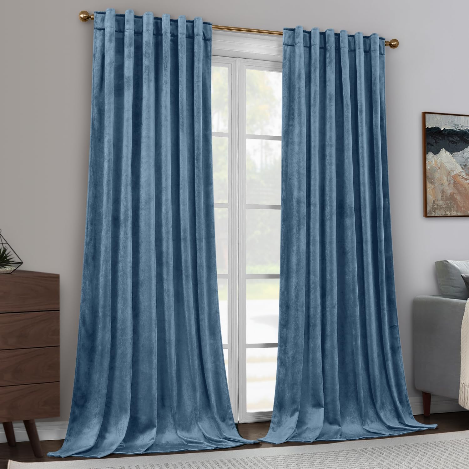 Foto 8 pulgar | Cortinas Homeideas Terciopelo Azul 132 x 244 cm 2 Paneles - Venta Internacional