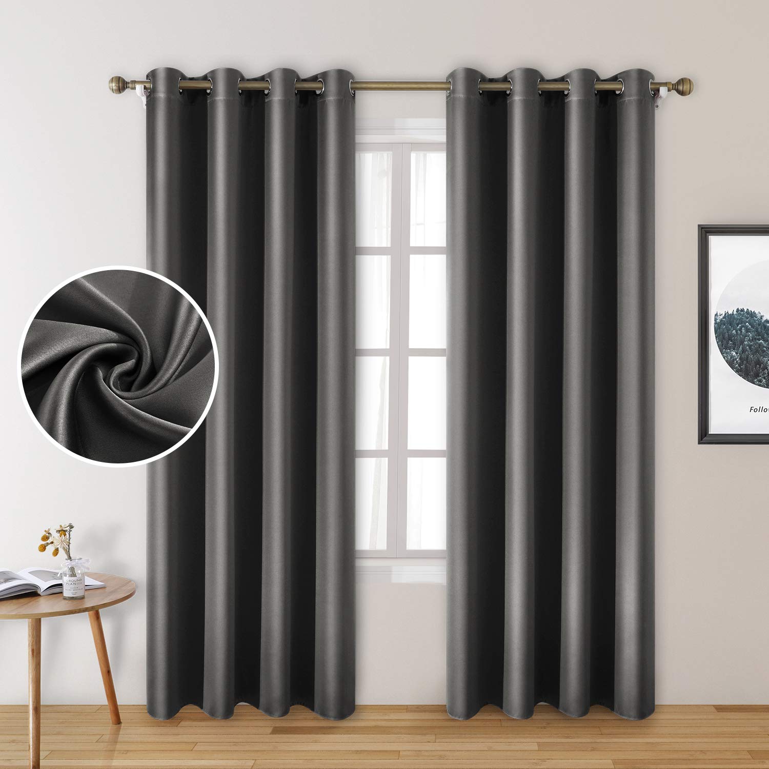 Foto 2 pulgar | Cortinas Homeideas De Seda Sintética Gris Oscuro Opacas De 132 X 244 Cm - Venta Internacional.