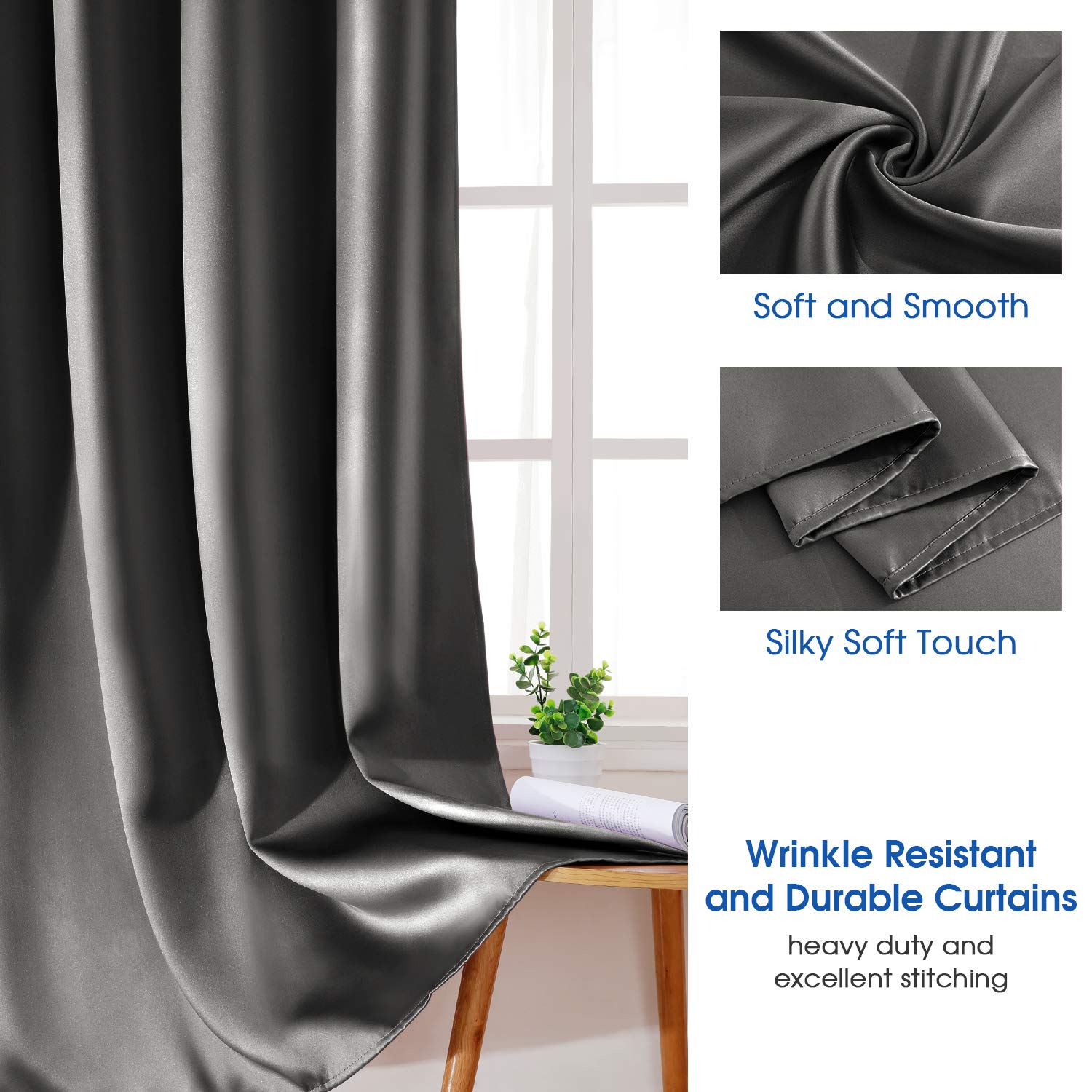 Foto 3 pulgar | Cortinas Homeideas De Seda Sintética Gris Oscuro Opacas De 132 X 244 Cm - Venta Internacional.
