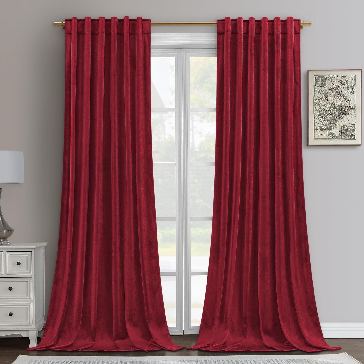 Foto 2 pulgar | Cortinas Homeideas de Terciopelo 244 cm Rojo 2 Paneles - Venta Internacional