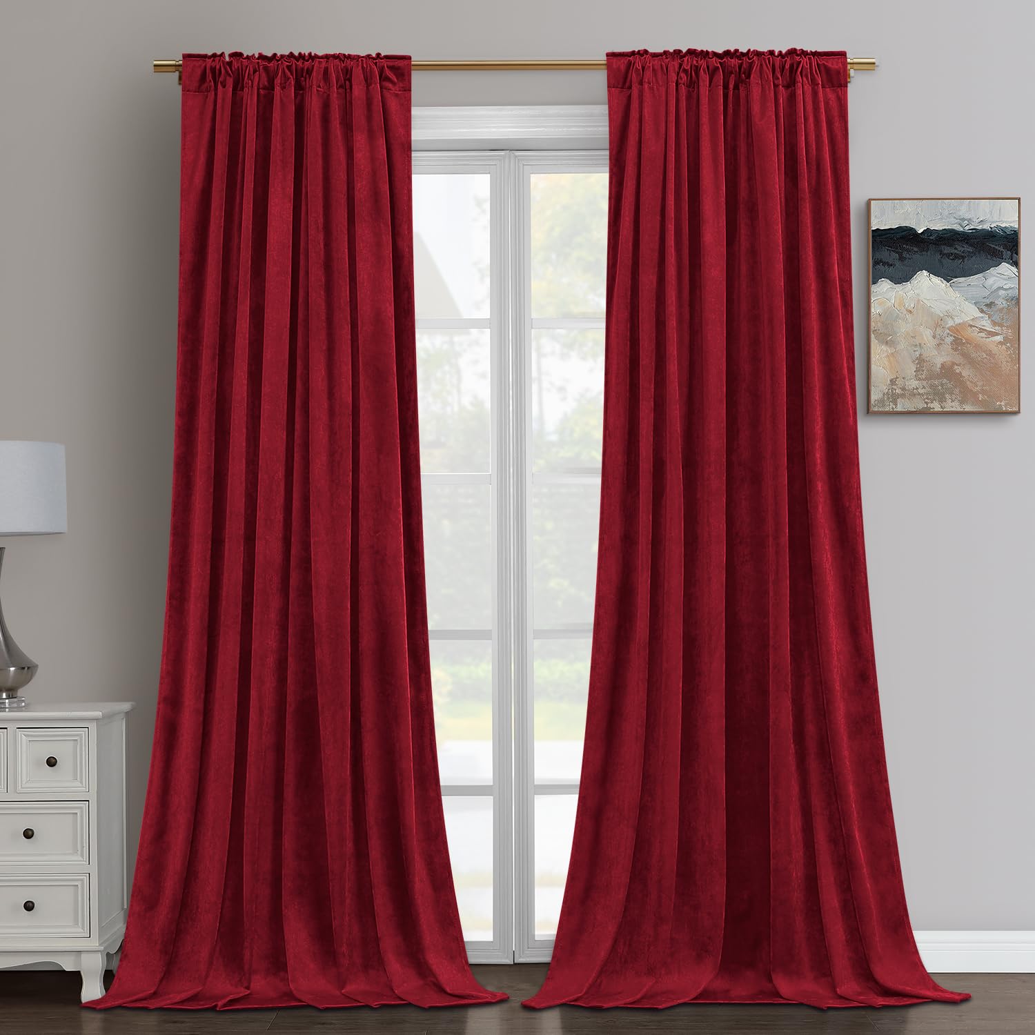 Foto 3 pulgar | Cortinas Homeideas de Terciopelo 244 cm Rojo 2 Paneles - Venta Internacional
