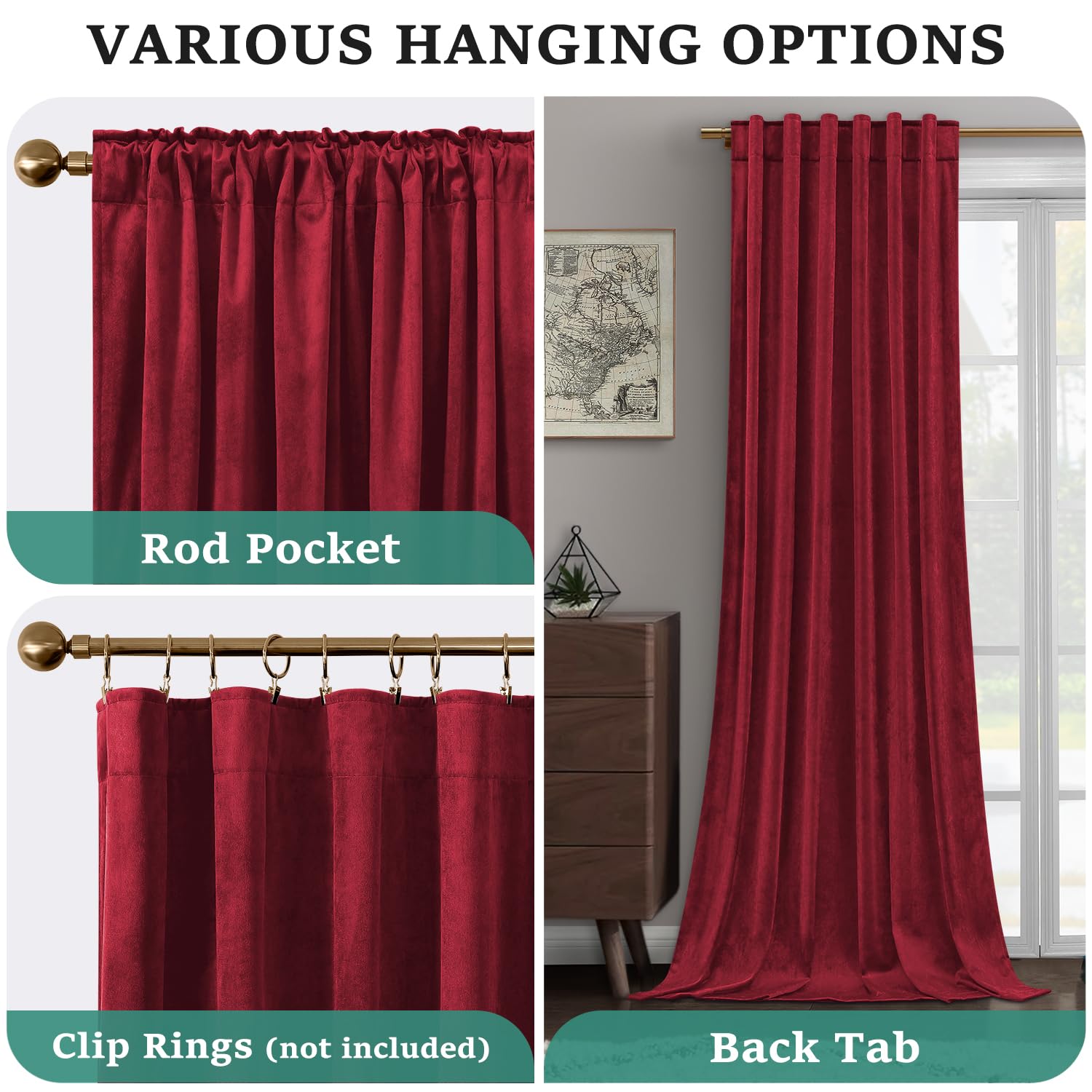 Foto 6 pulgar | Cortinas Homeideas de Terciopelo 244 cm Rojo 2 Paneles - Venta Internacional