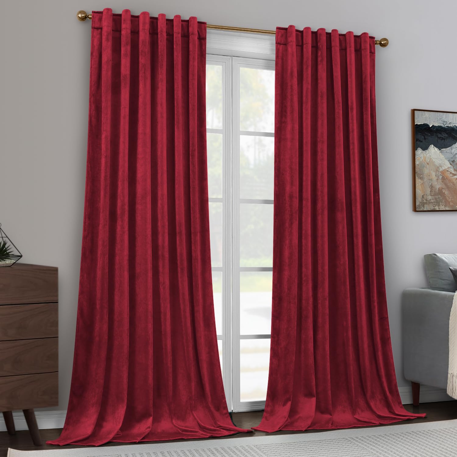 Foto 8 pulgar | Cortinas Homeideas de Terciopelo 244 cm Rojo 2 Paneles - Venta Internacional