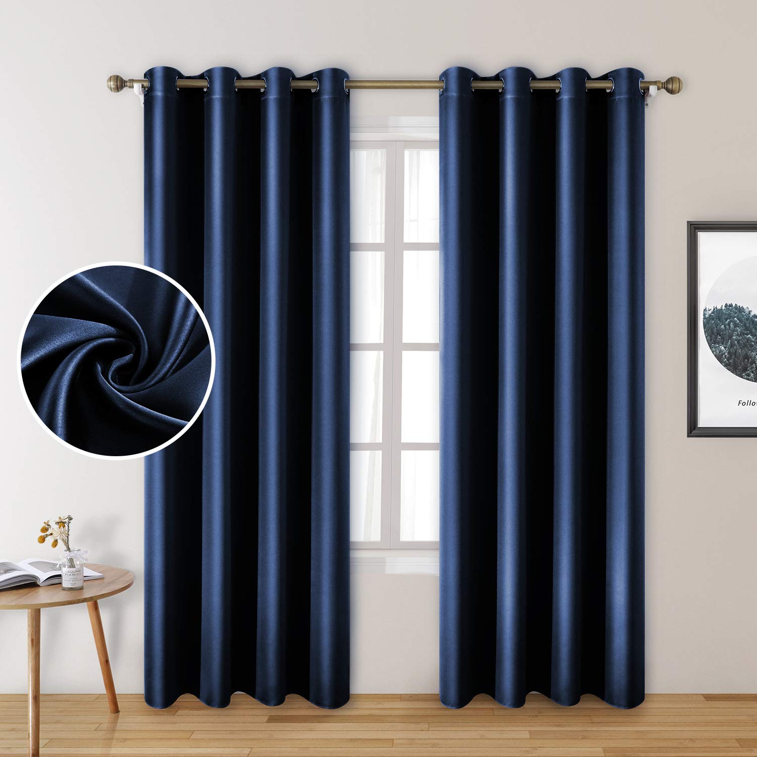 Cortinas Homeideas De Seda Sintética, Color Azul Marino, Opacas, 132 X 244 Cm, 2 Paneles - Venta Internacional.