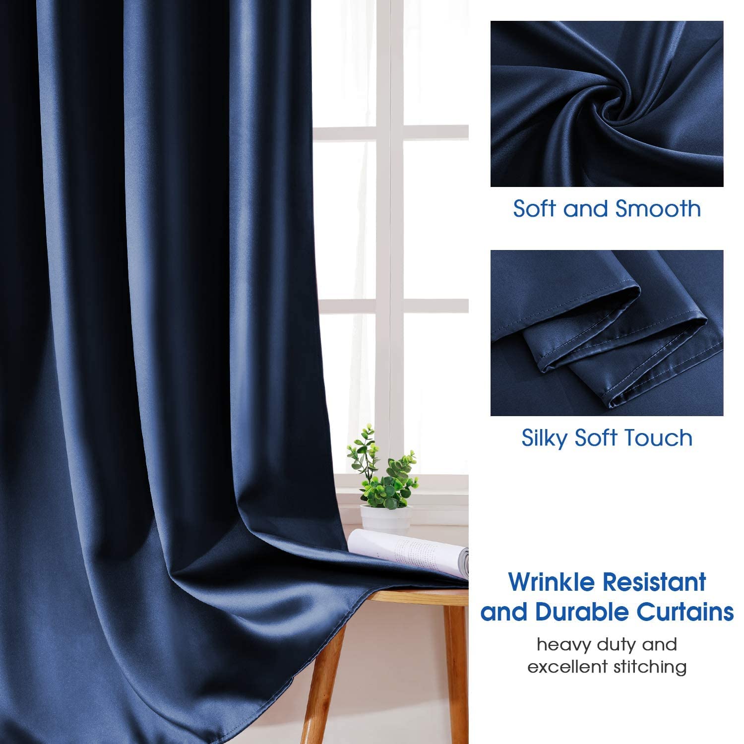 Foto 3 pulgar | Cortinas Homeideas De Seda Sintética, Color Azul Marino, Opacas, 132 X 244 Cm, 2 Paneles - Venta Internacional.
