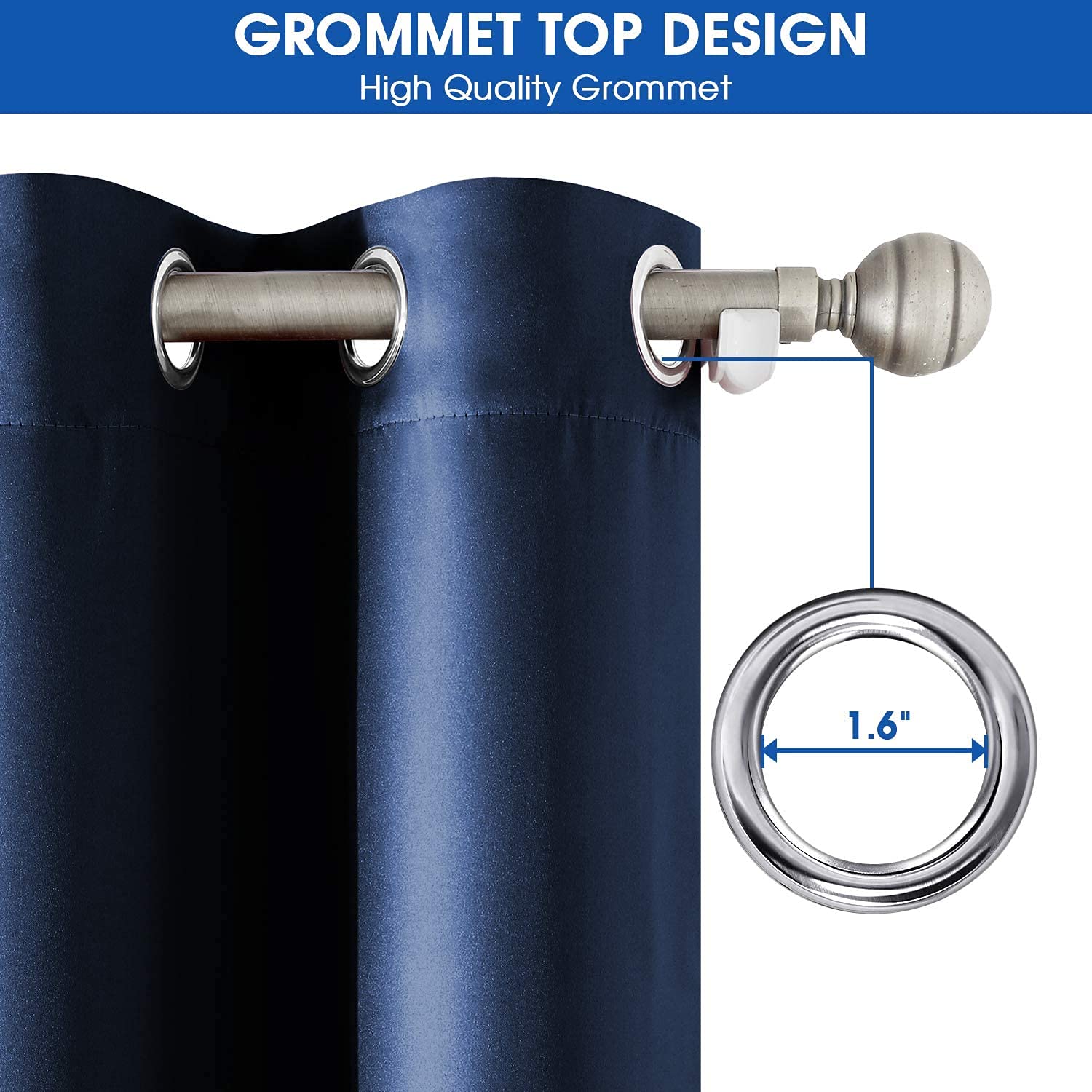 Foto 5 | Cortinas Homeideas De Seda Sintética, Color Azul Marino, Opacas, 132 X 244 Cm, 2 Paneles - Venta Internacional.