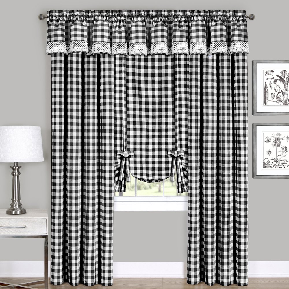 Panel De Cortina Sweet Home Collection Kitchen 63 Cm, Color Blanco Y Negro - Venta Internacional.