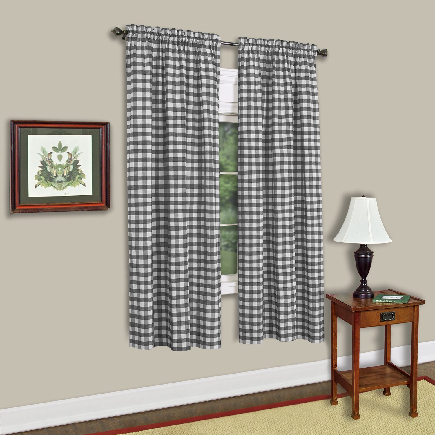Foto 2 pulgar | Panel De Cortina Sweet Home Collection Buffalo Check Taupe 63 Cm - Venta Internacional.