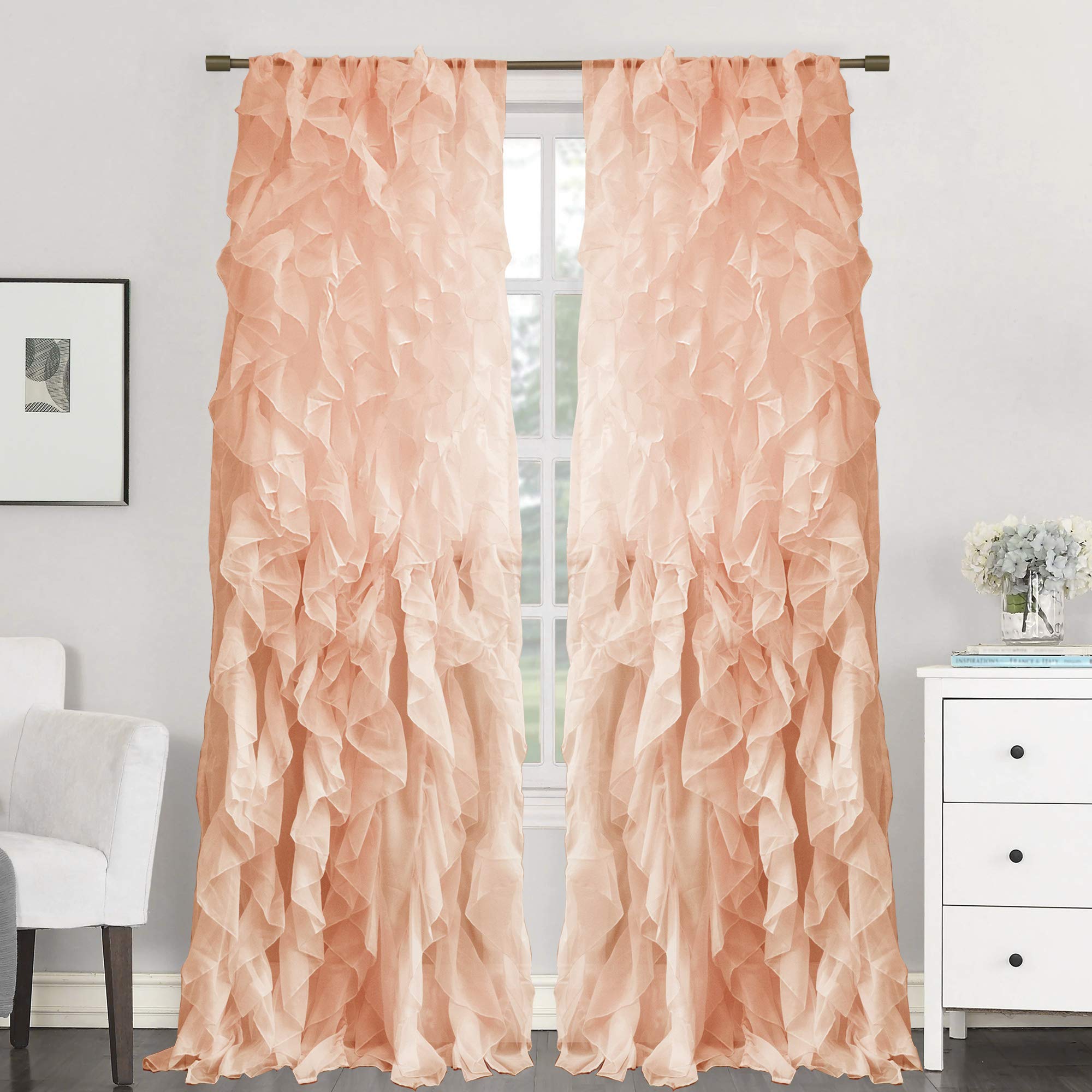 Cortinas De Gasa Transparente Con Volantes De La Colección Sweet Home, 108 X 50 Cm - Venta Internacional.