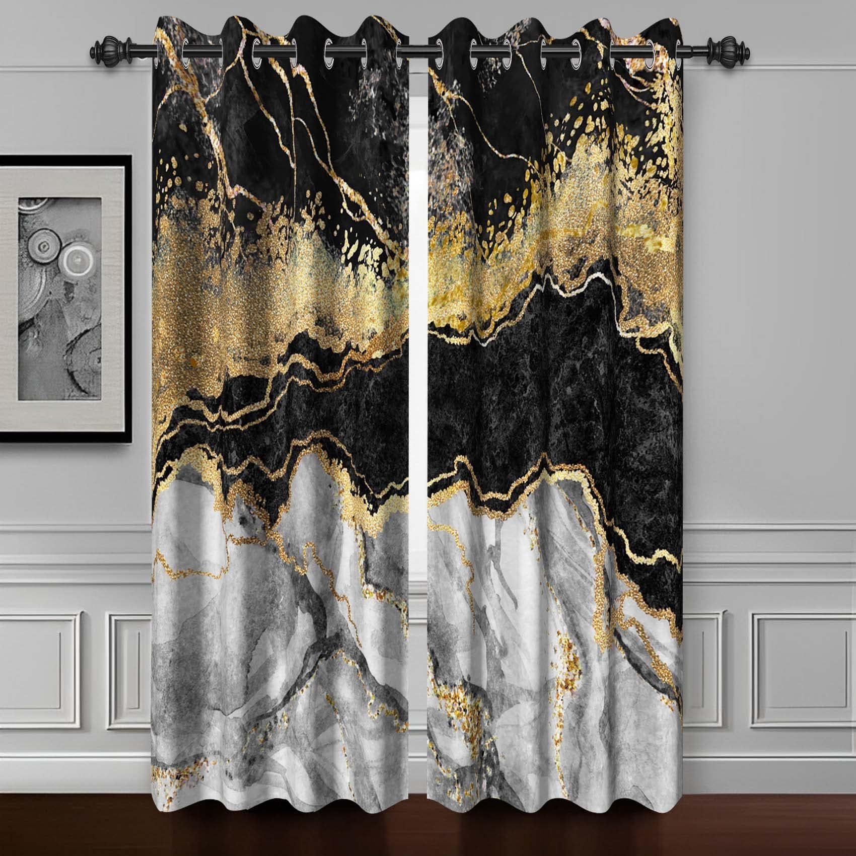 Cortinas de Ventana Baocicco Mármol Negro y Dorado 80 x 230 cm 2 Paneles - Venta Internacional