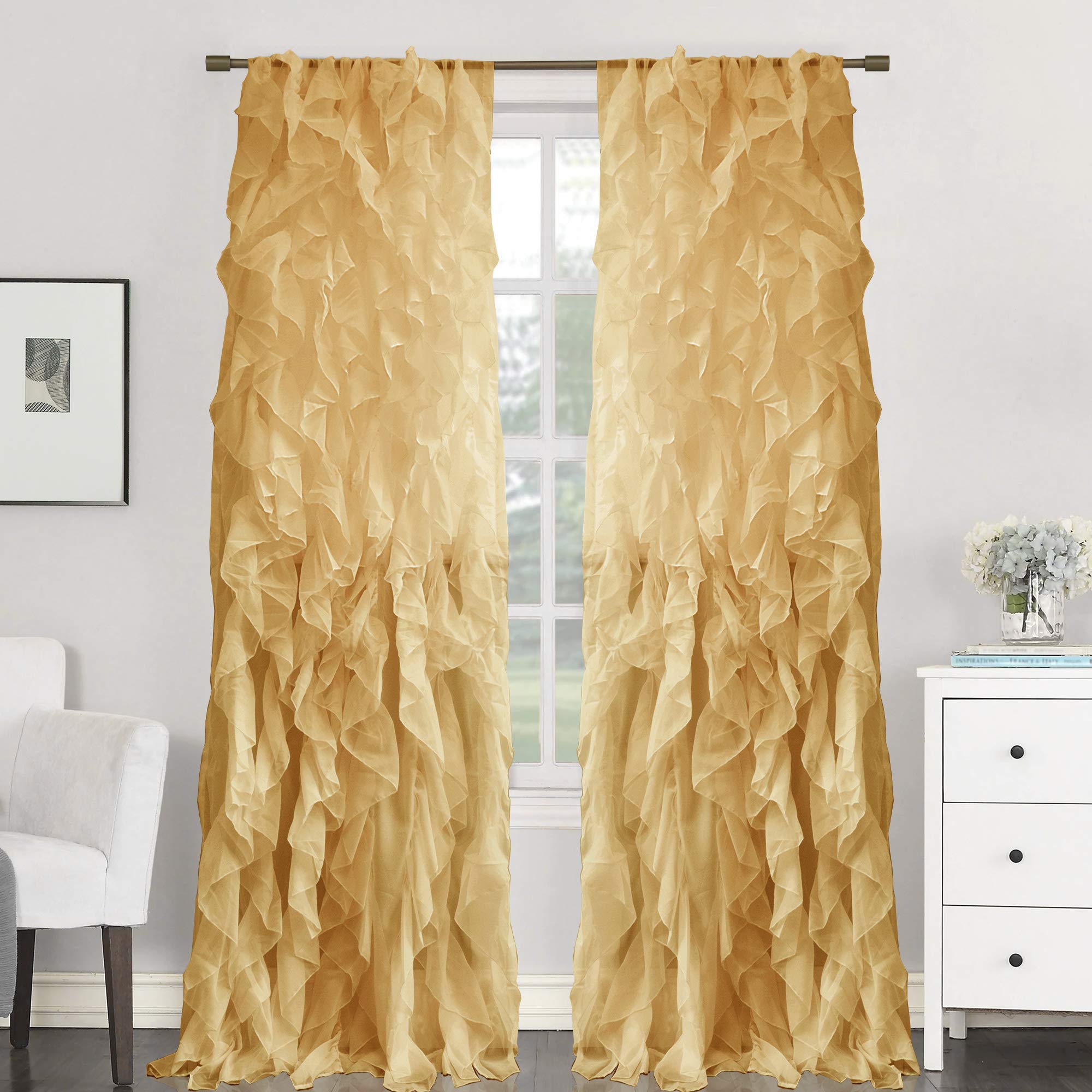 Cortinas De Gasa Transparente Con Volantes De La Colección Sweet Home - Venta Internacional.